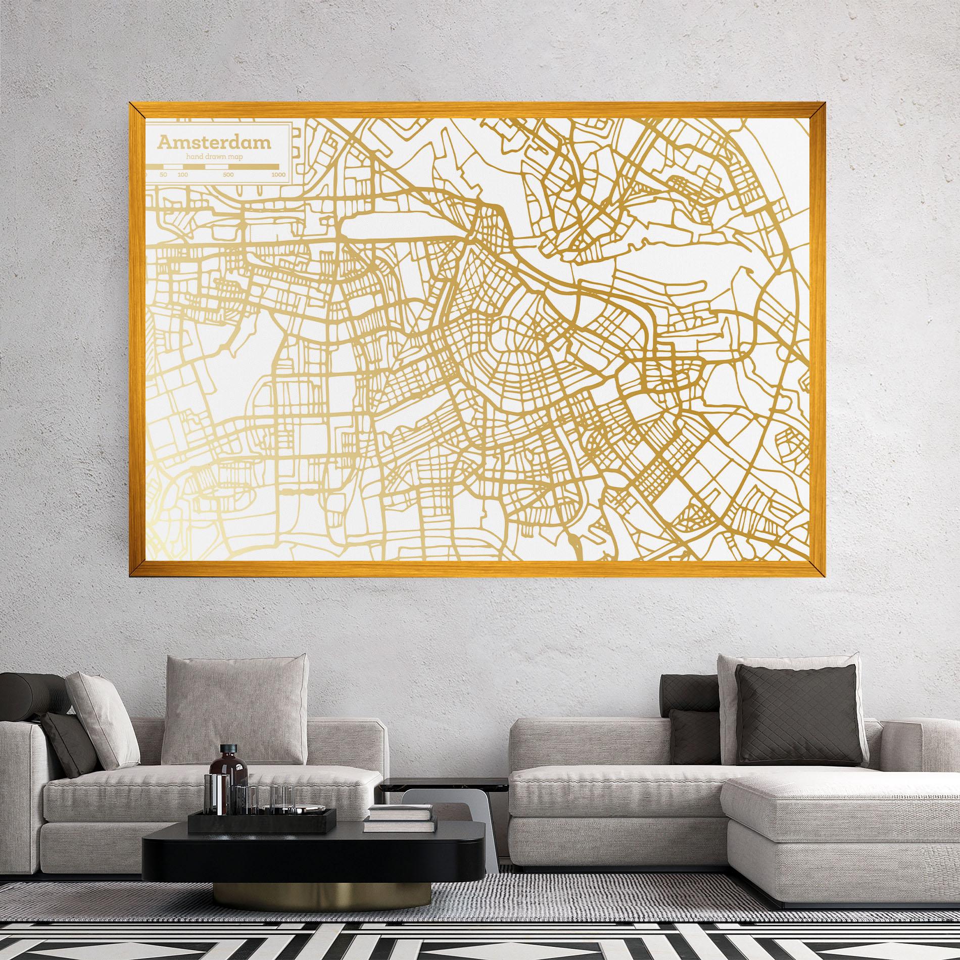 Vászonkép Amsterdam Gold Map mockup 2