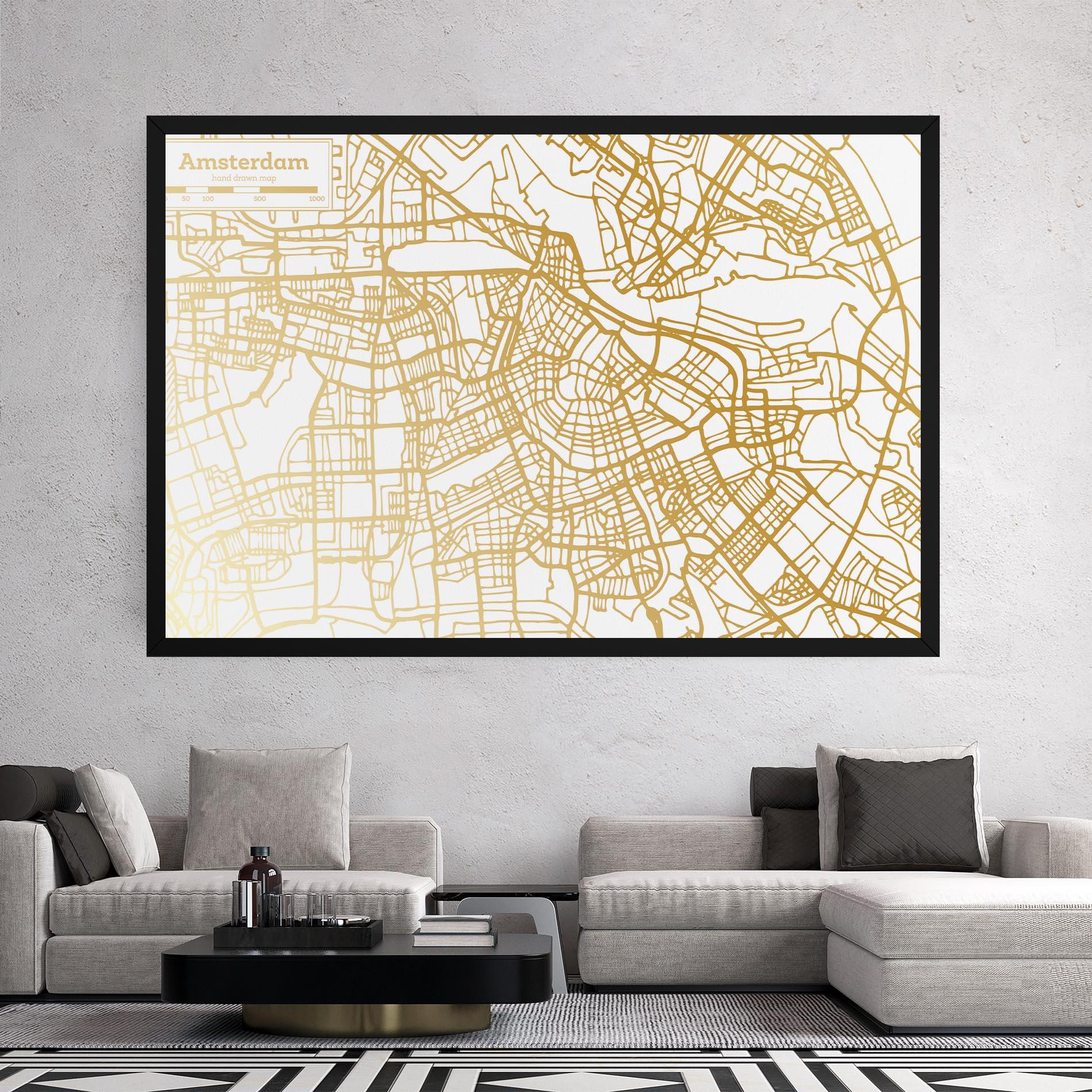 Vászonkép Amsterdam Gold Map mockup 2