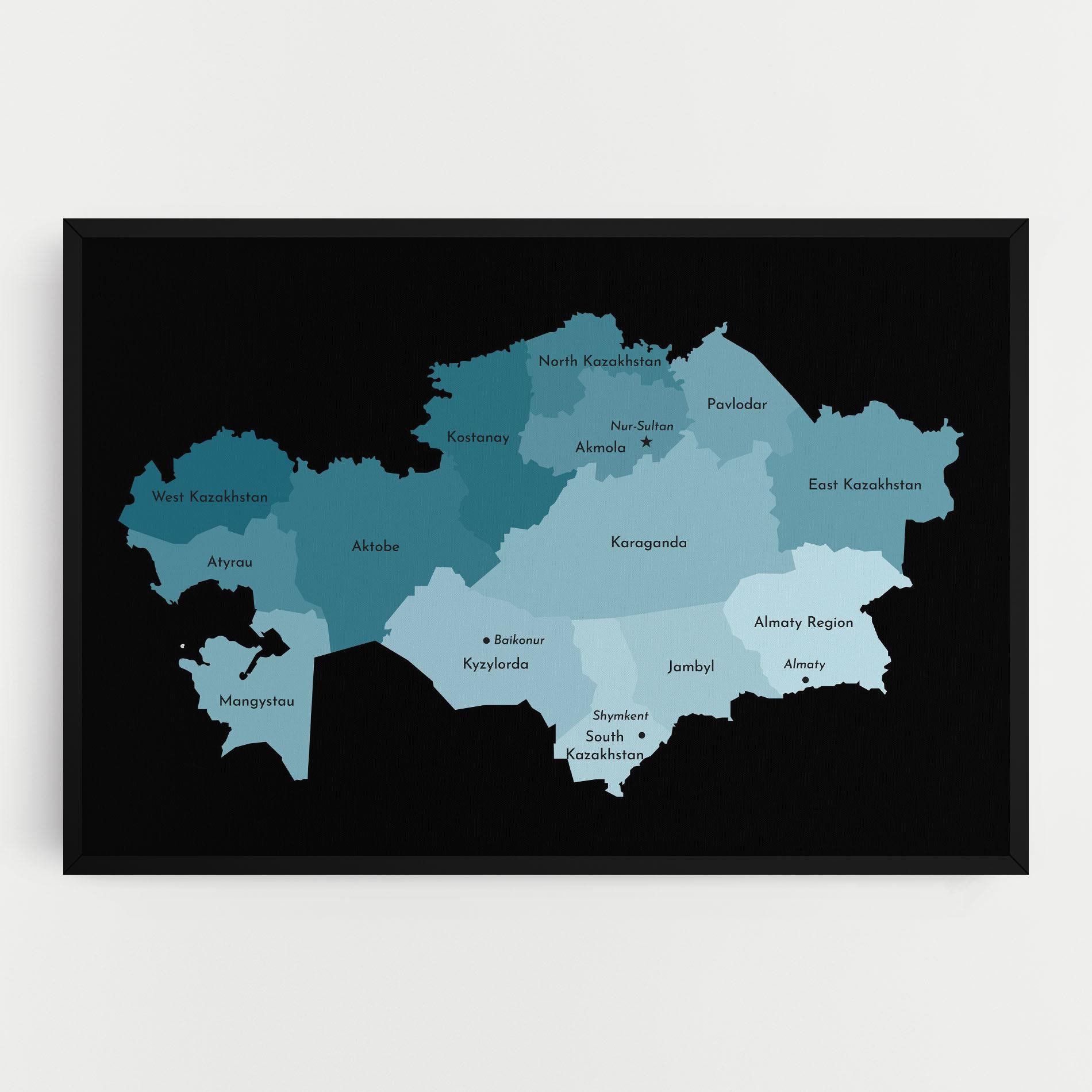 Vászonkép Kazahstan Blue Map mockup 0