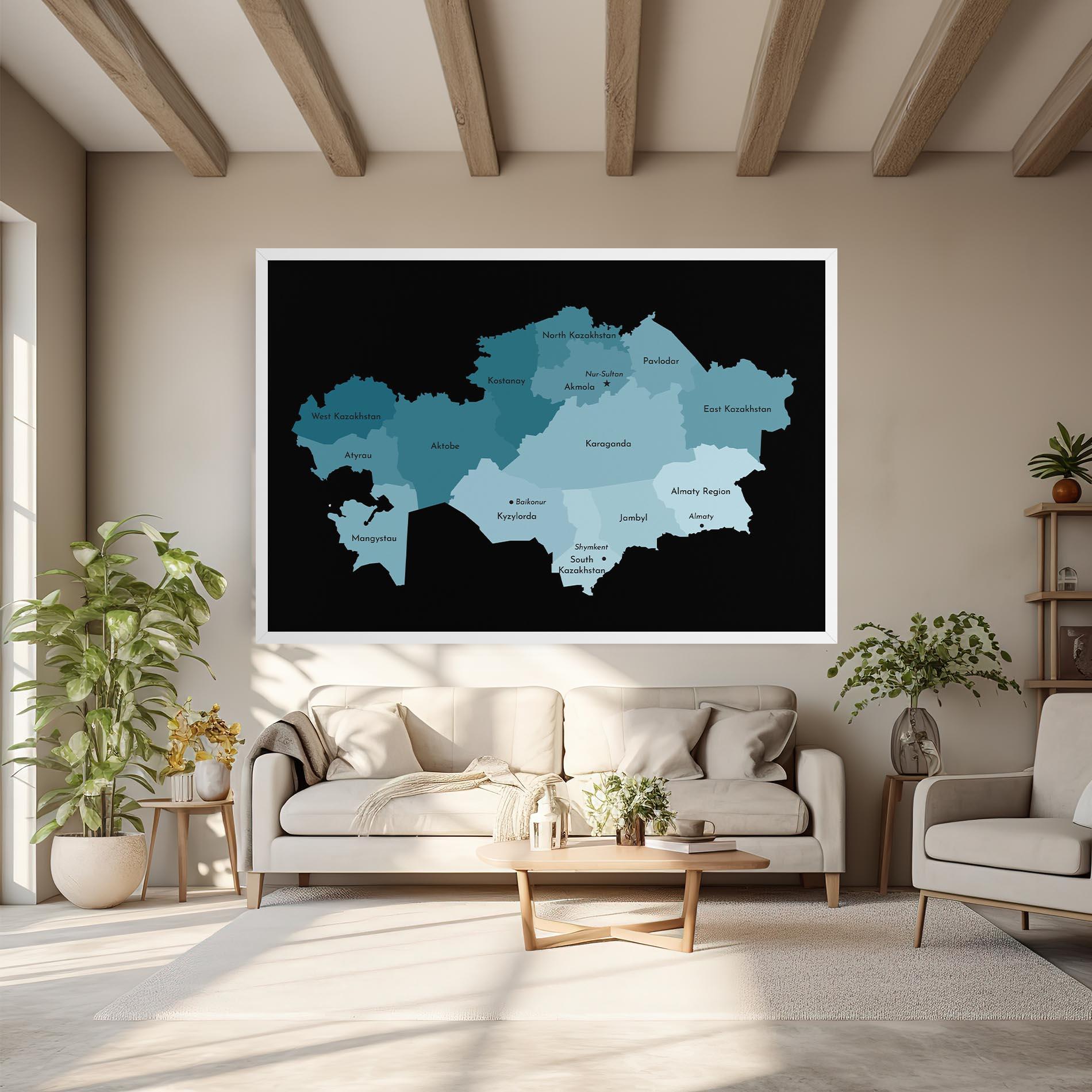 Vászonkép Kazahstan Blue Map mockup 6