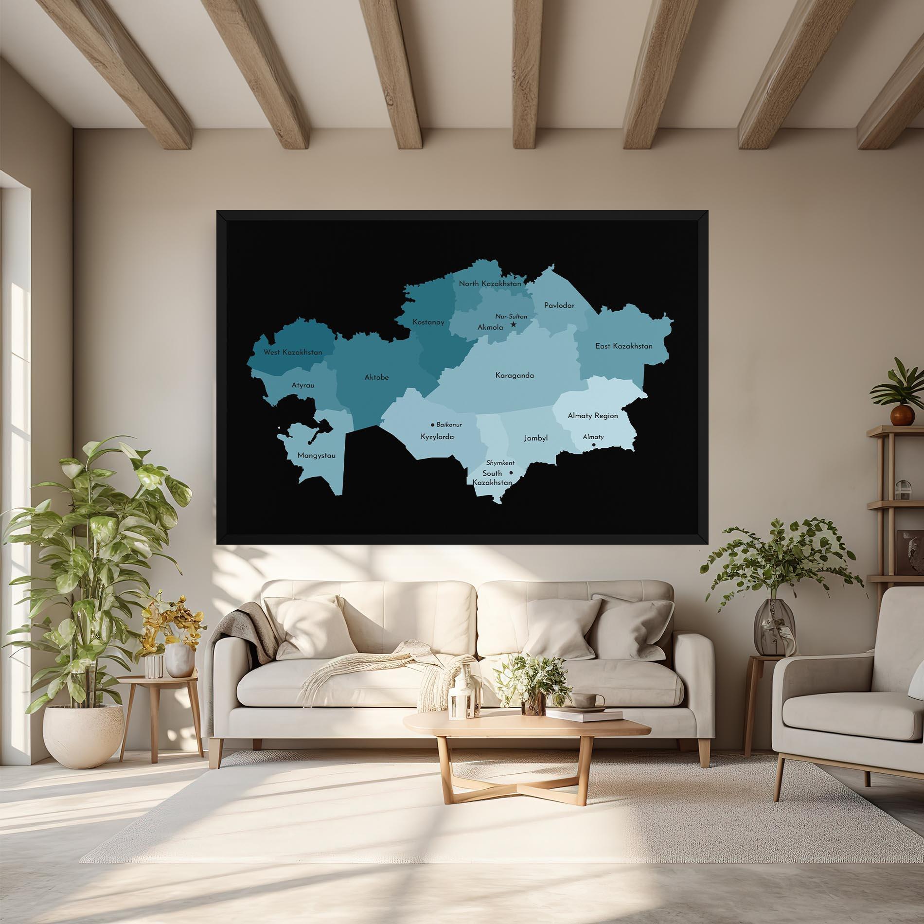 Vászonkép Kazahstan Blue Map mockup 6