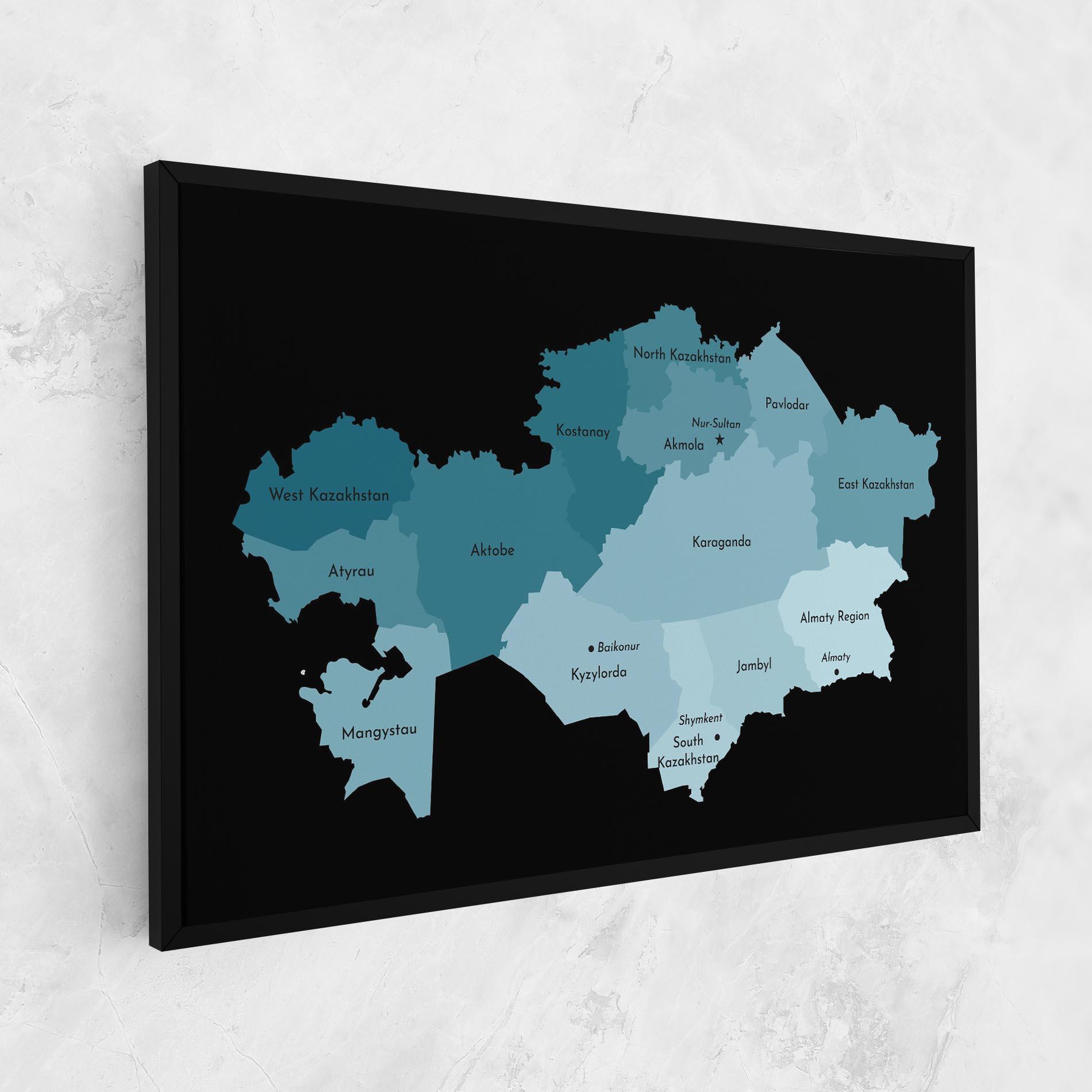 Vászonkép Kazahstan Blue Map mockup 1