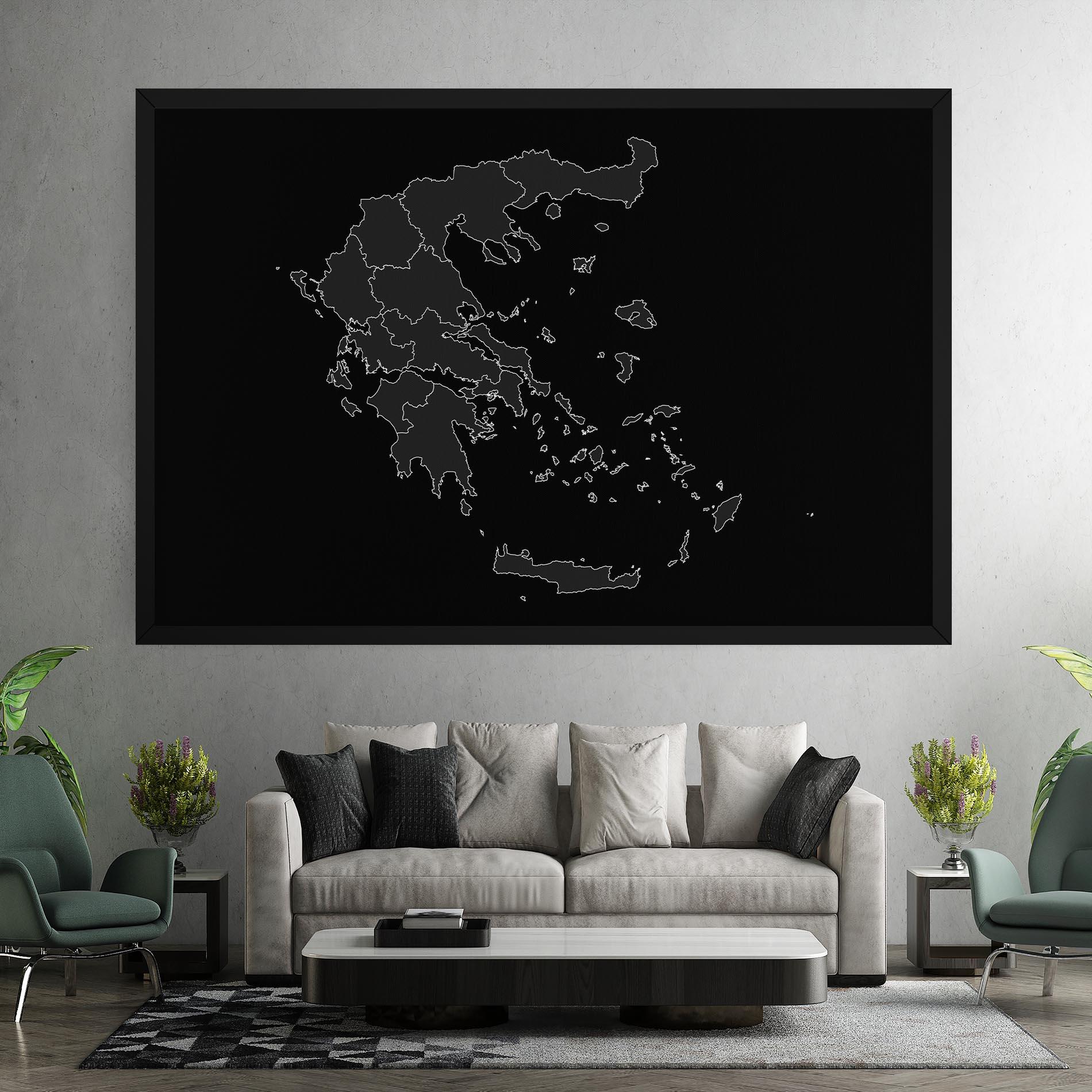 Vászonkép Greece Grey Map mockup 7
