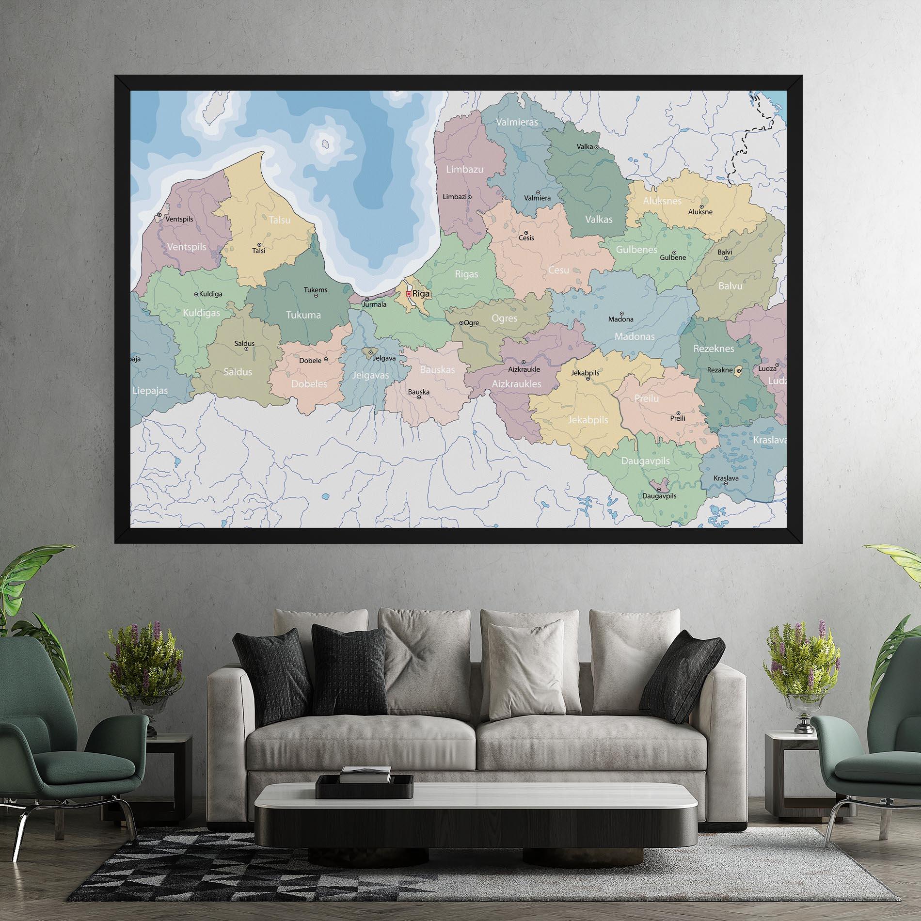 Vászonkép Latvia Color Map mockup 7