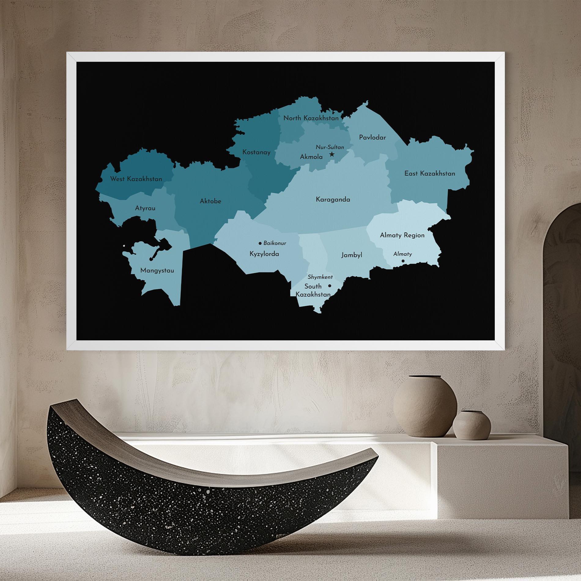 Vászonkép Kazahstan Blue Map mockup 8