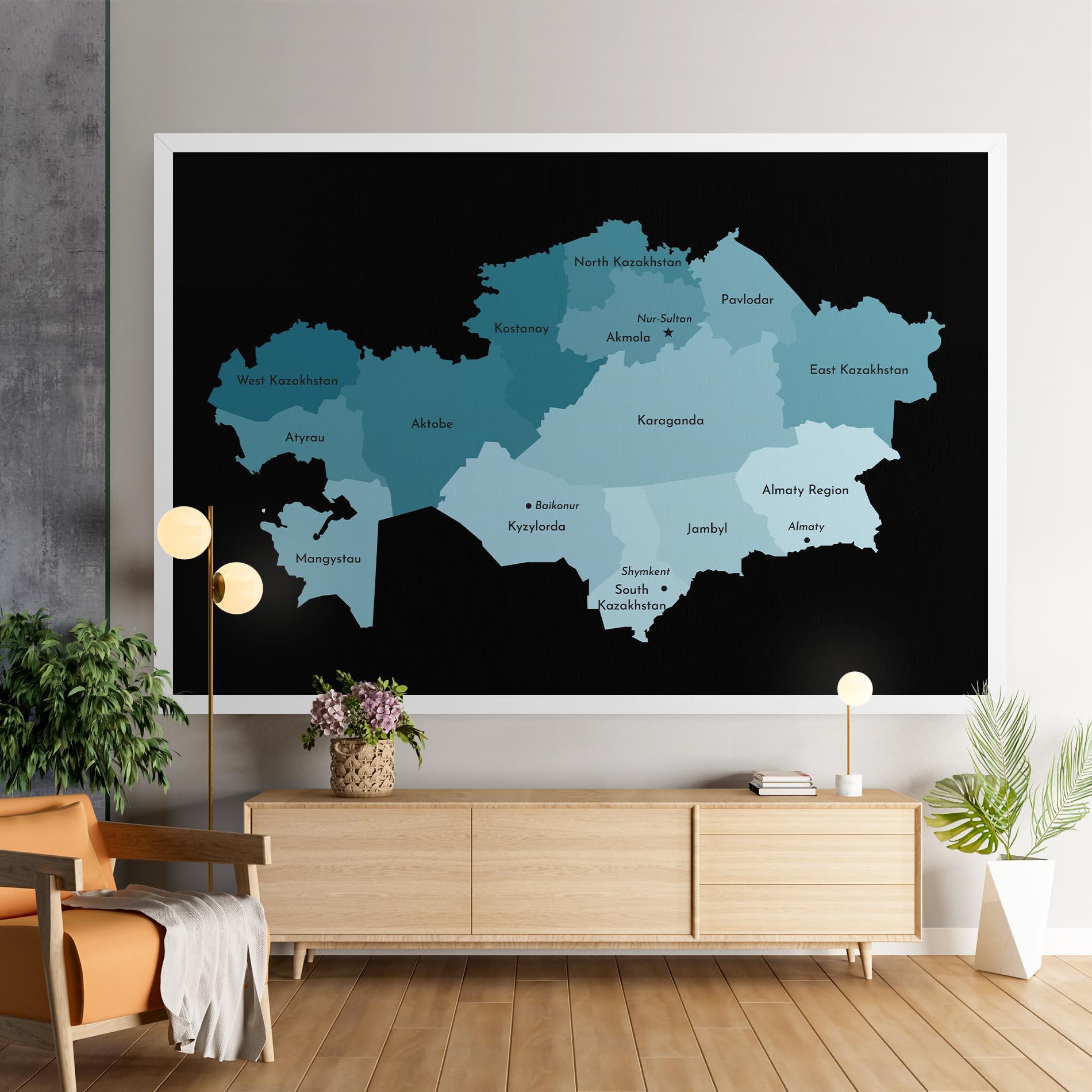 Vászonkép Kazahstan Blue Map mockup 9