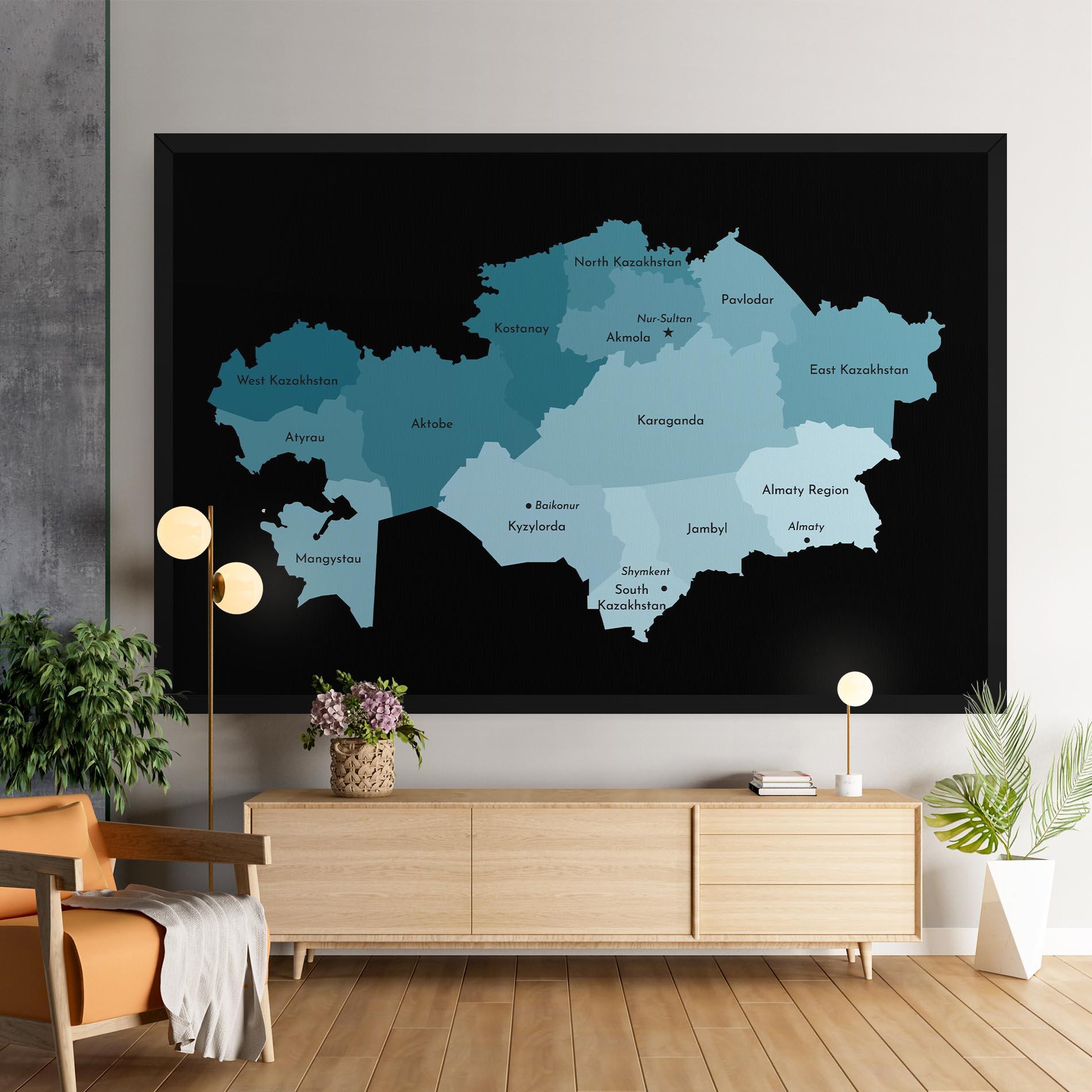 Vászonkép Kazahstan Blue Map mockup 9