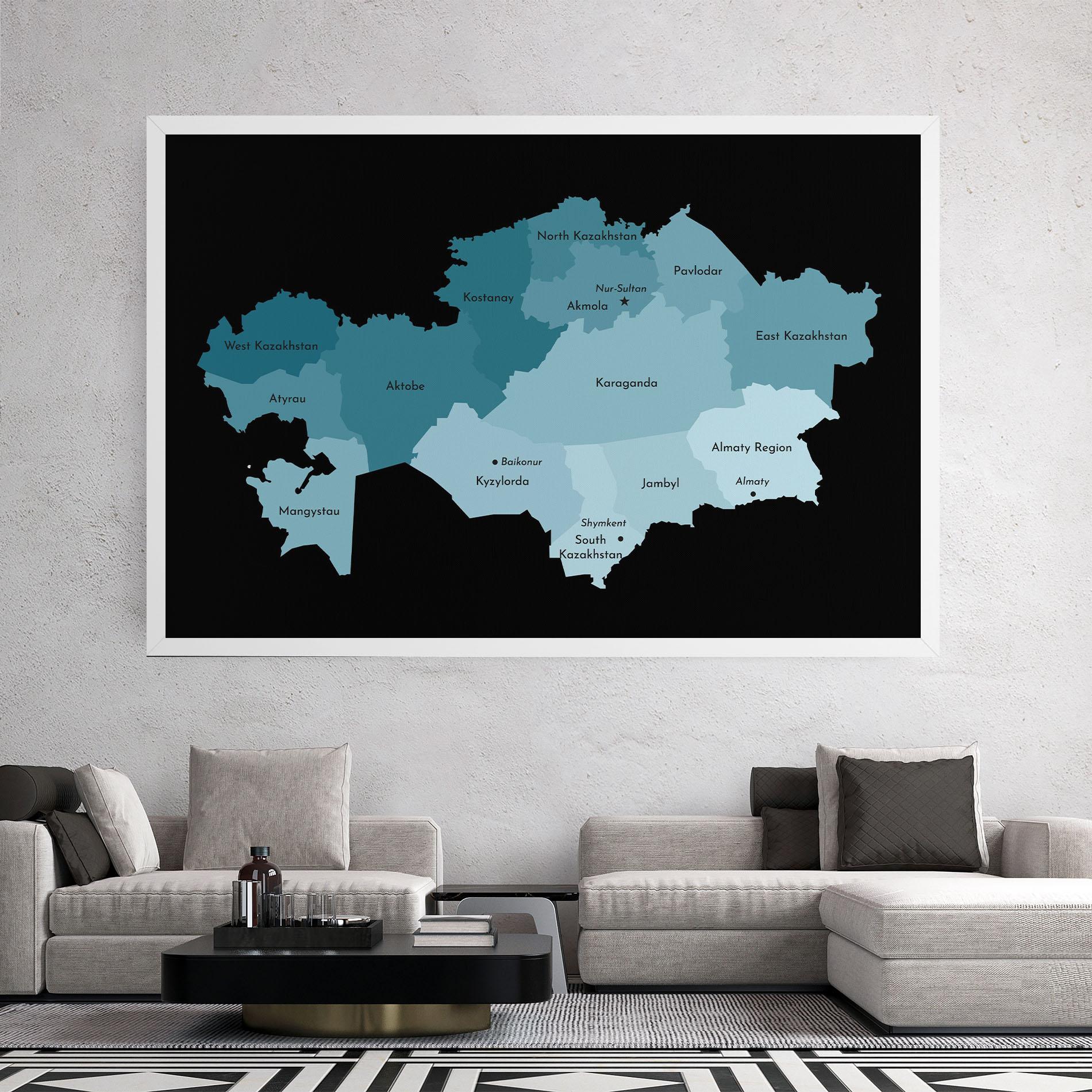 Vászonkép Kazahstan Blue Map mockup 2