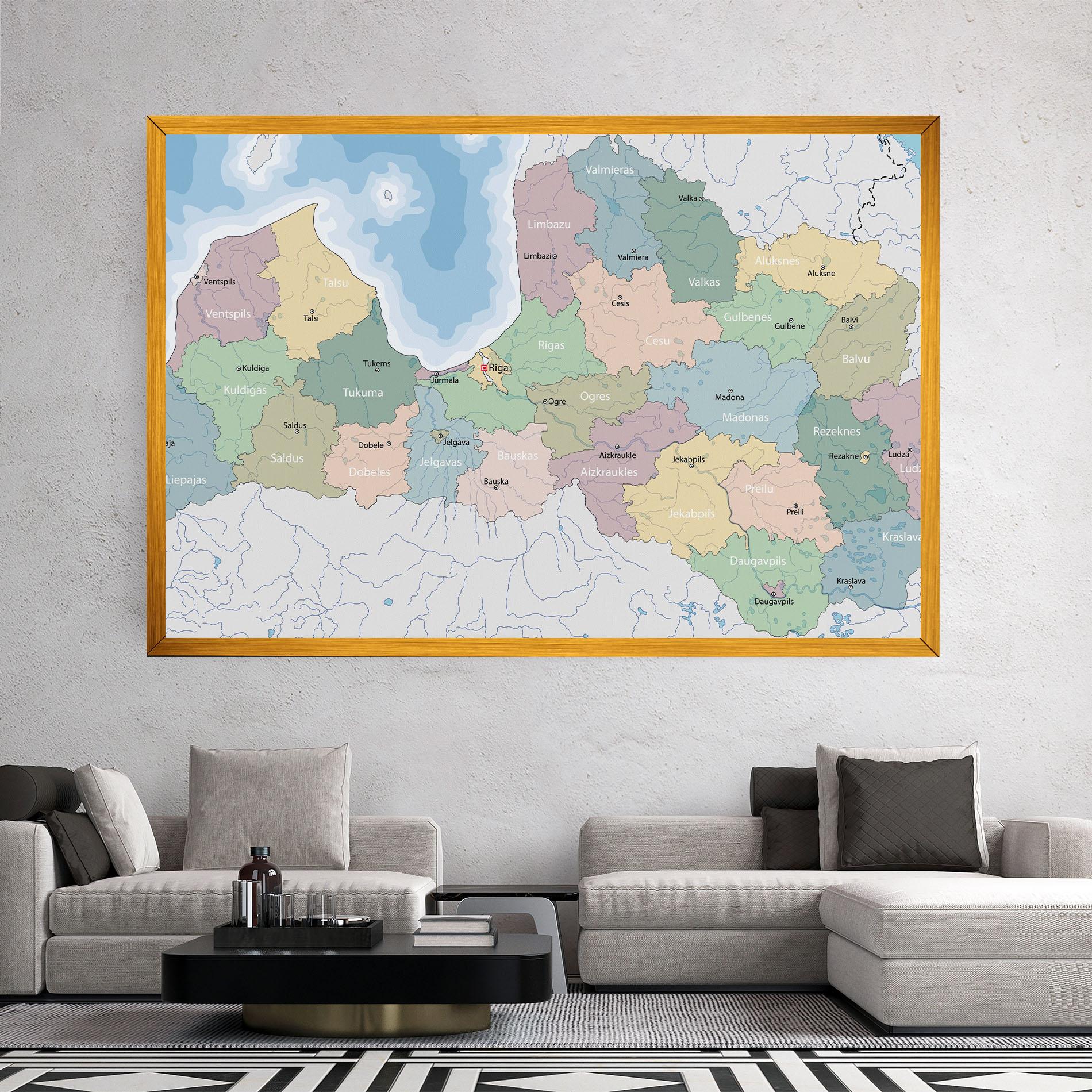 Vászonkép Latvia Color Map mockup 2