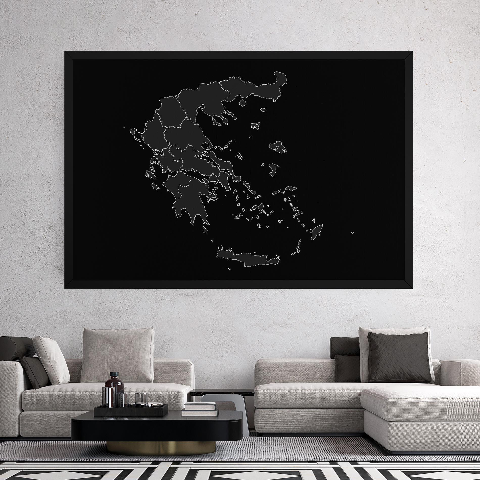 Vászonkép Greece Grey Map mockup 2