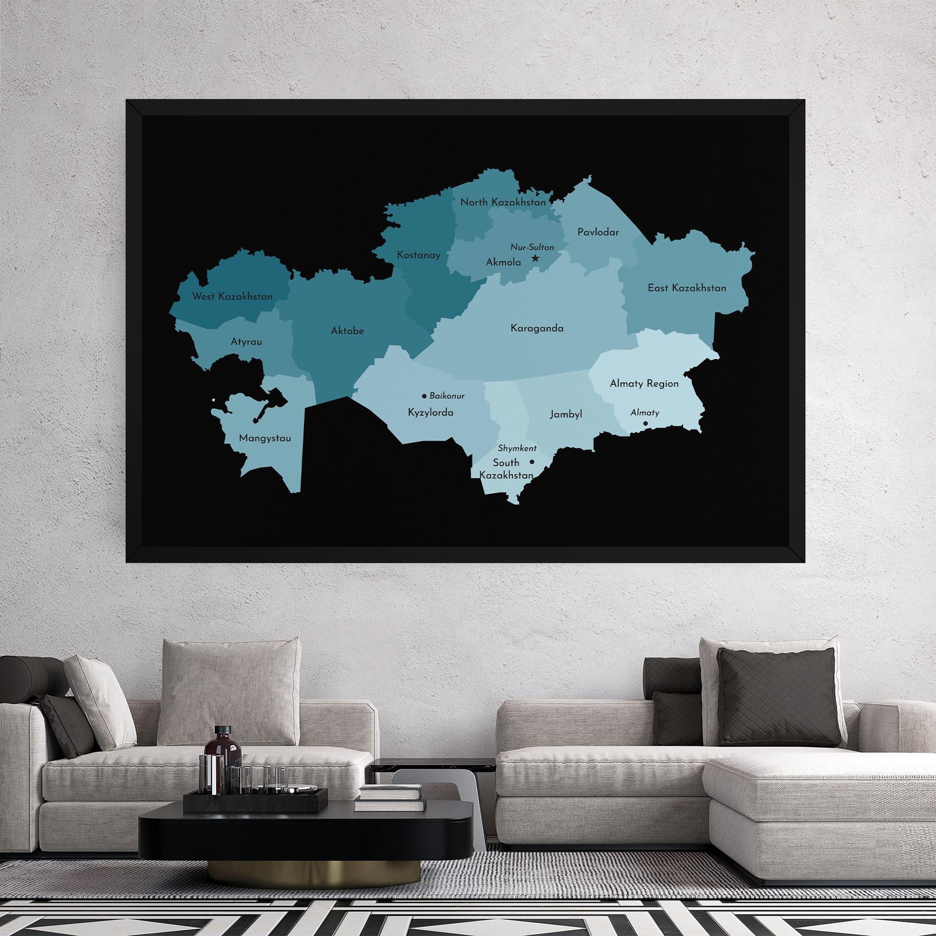 Vászonkép Kazahstan Blue Map mockup 2