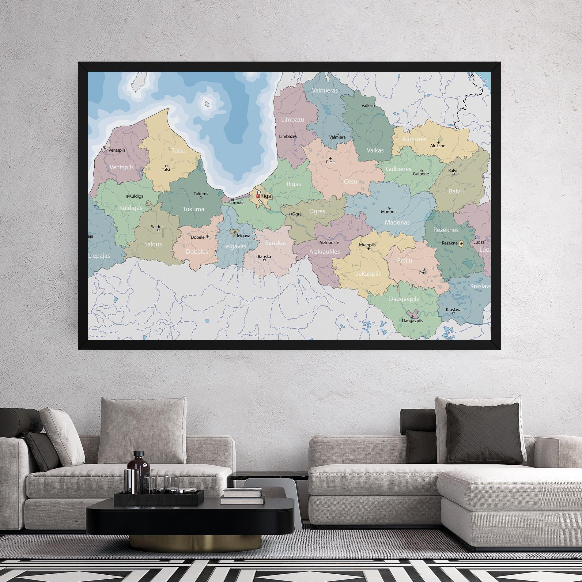 Vászonkép Latvia Color Map mockup 2