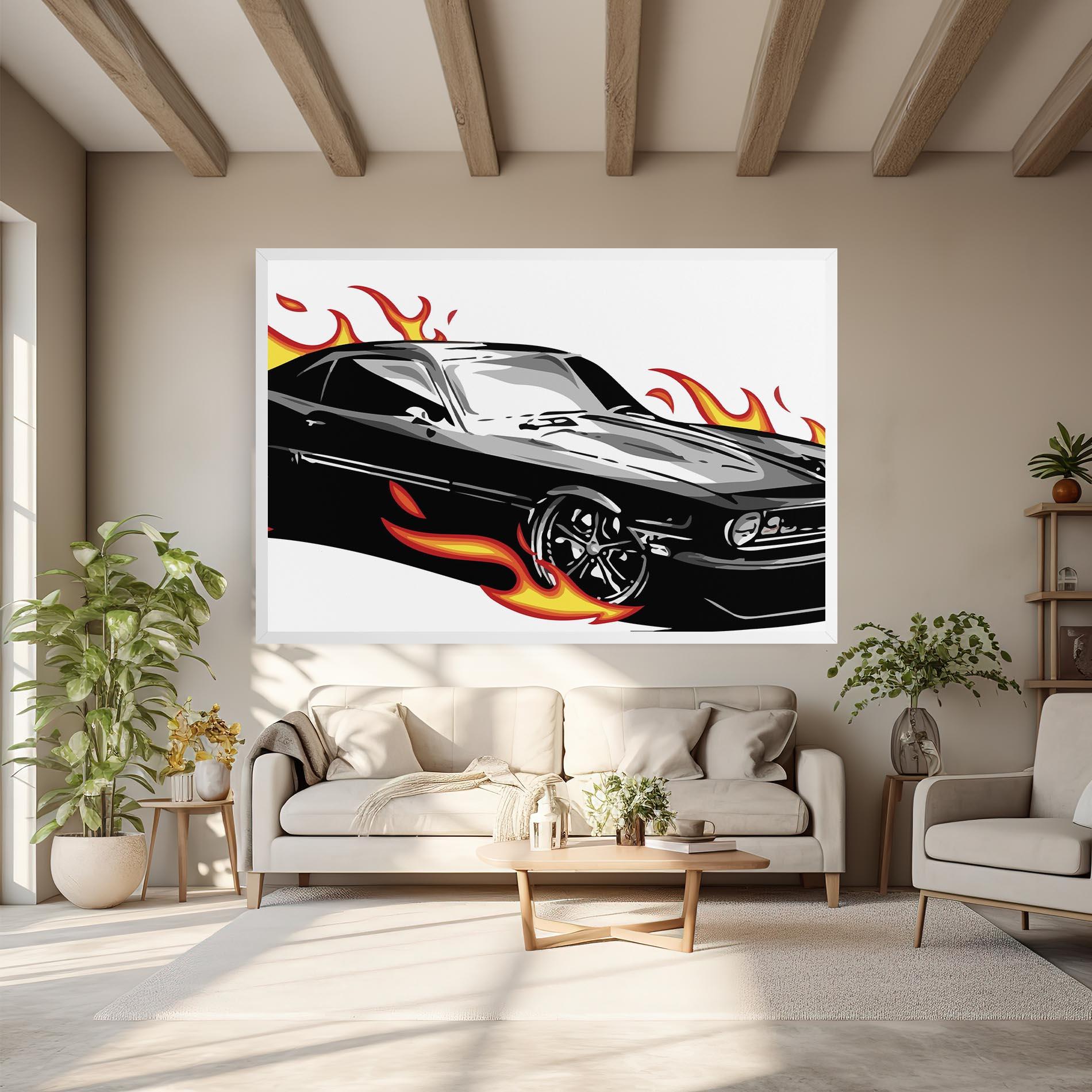Vászonkép Fire Black Car mockup 6