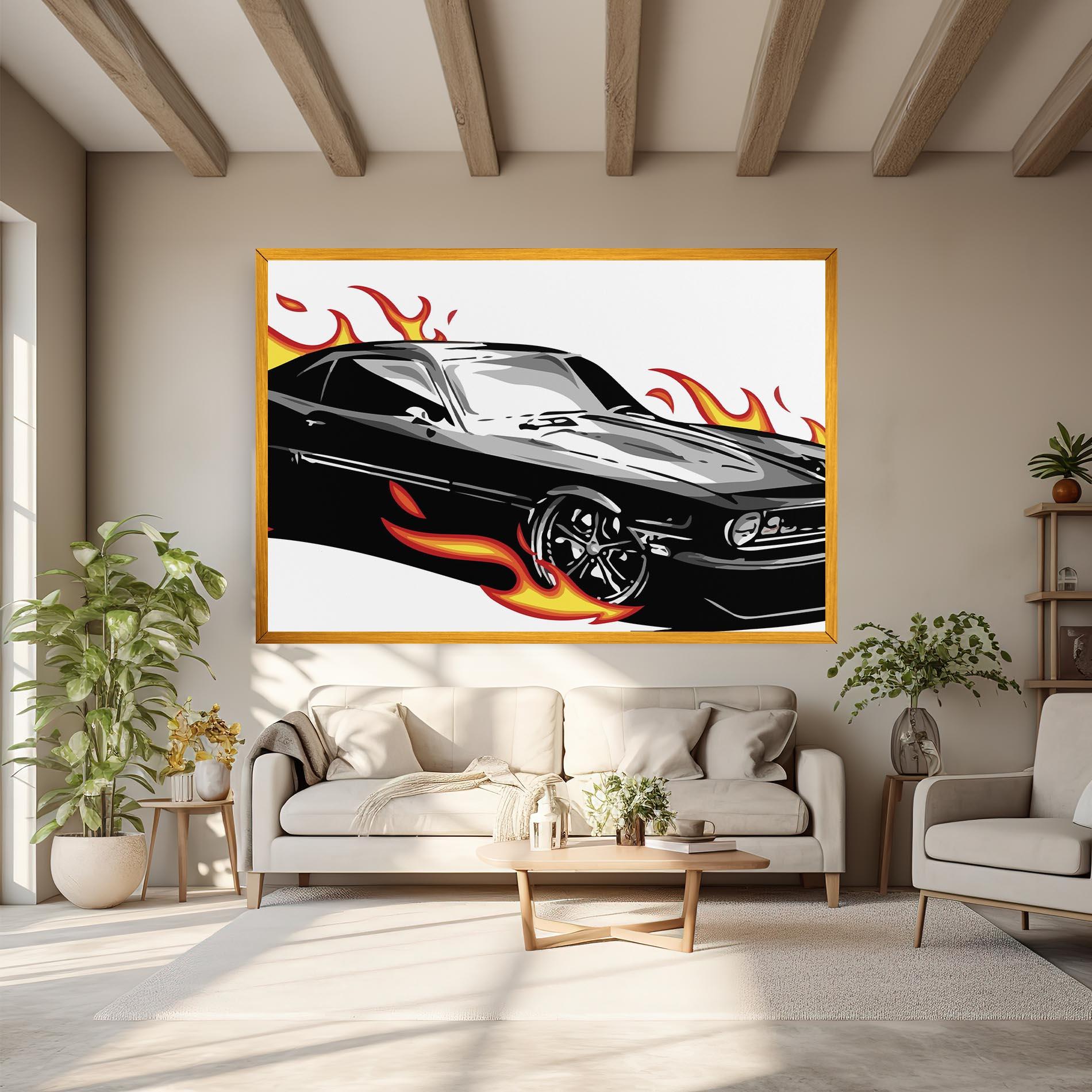 Vászonkép Fire Black Car mockup 6