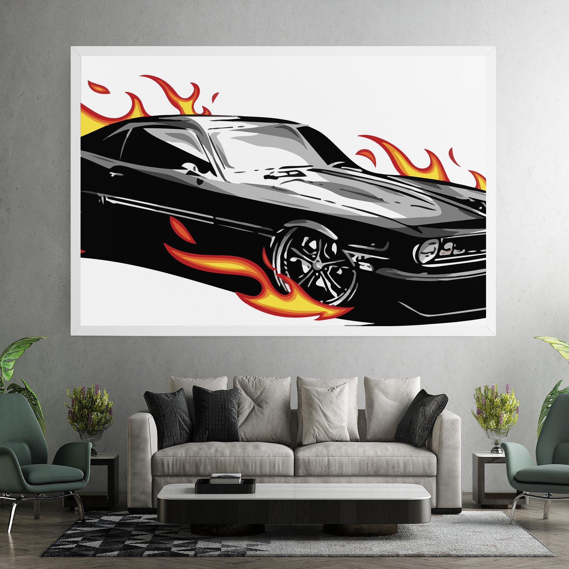 Vászonkép Fire Black Car mockup 7