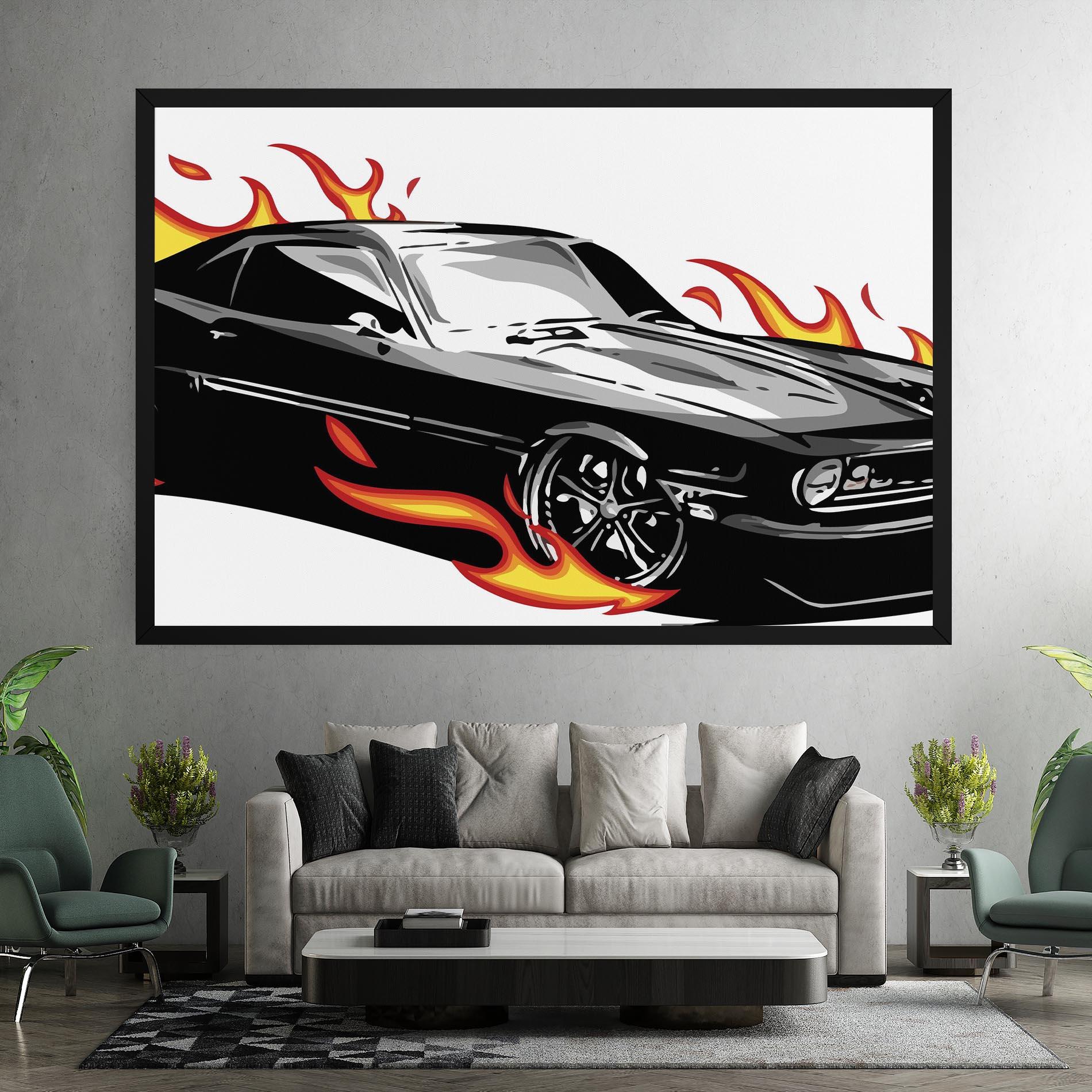 Vászonkép Fire Black Car mockup 7