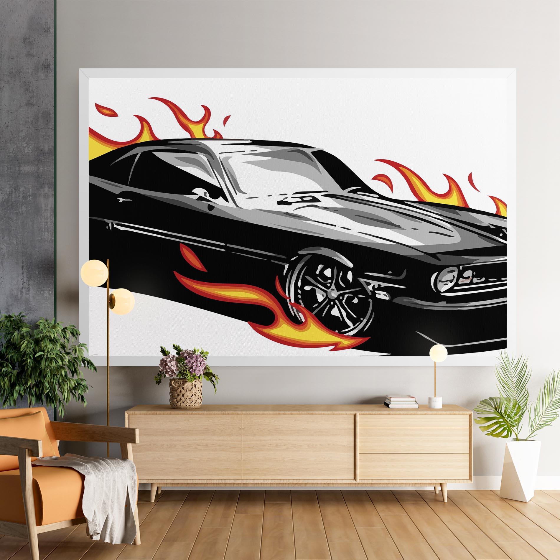 Vászonkép Fire Black Car mockup 9