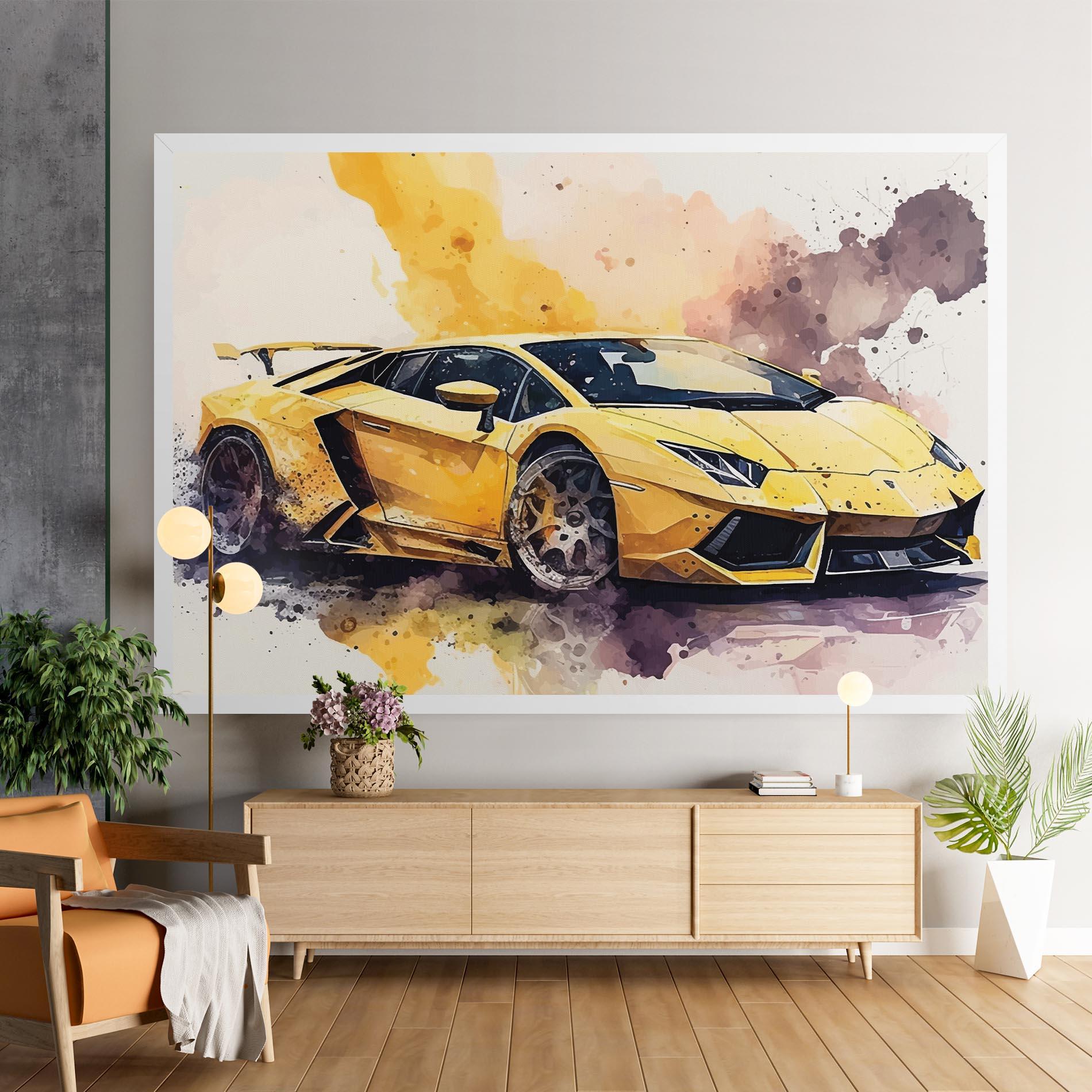 Vászonkép Watercolor Sport Car mockup 9
