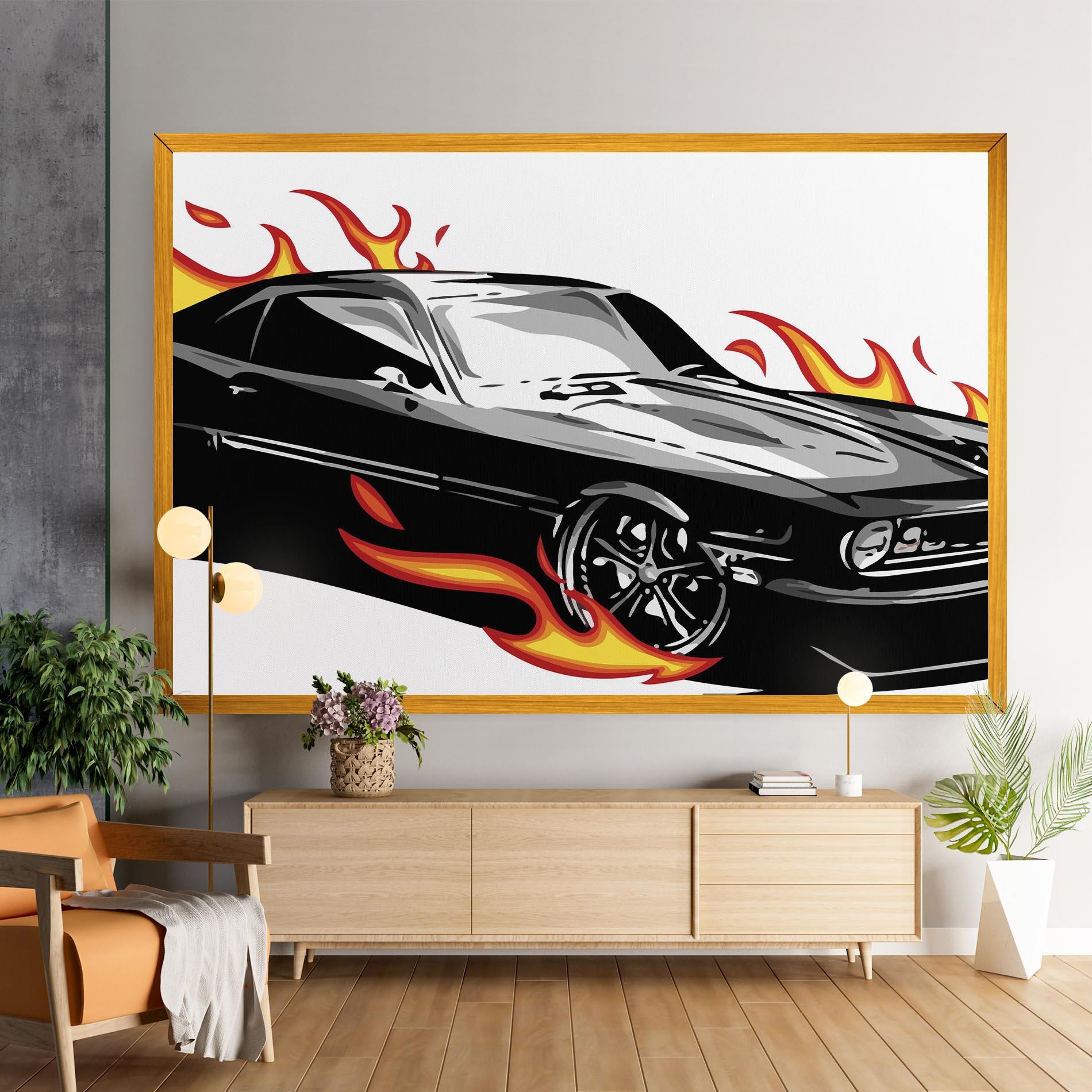 Vászonkép Fire Black Car mockup 9