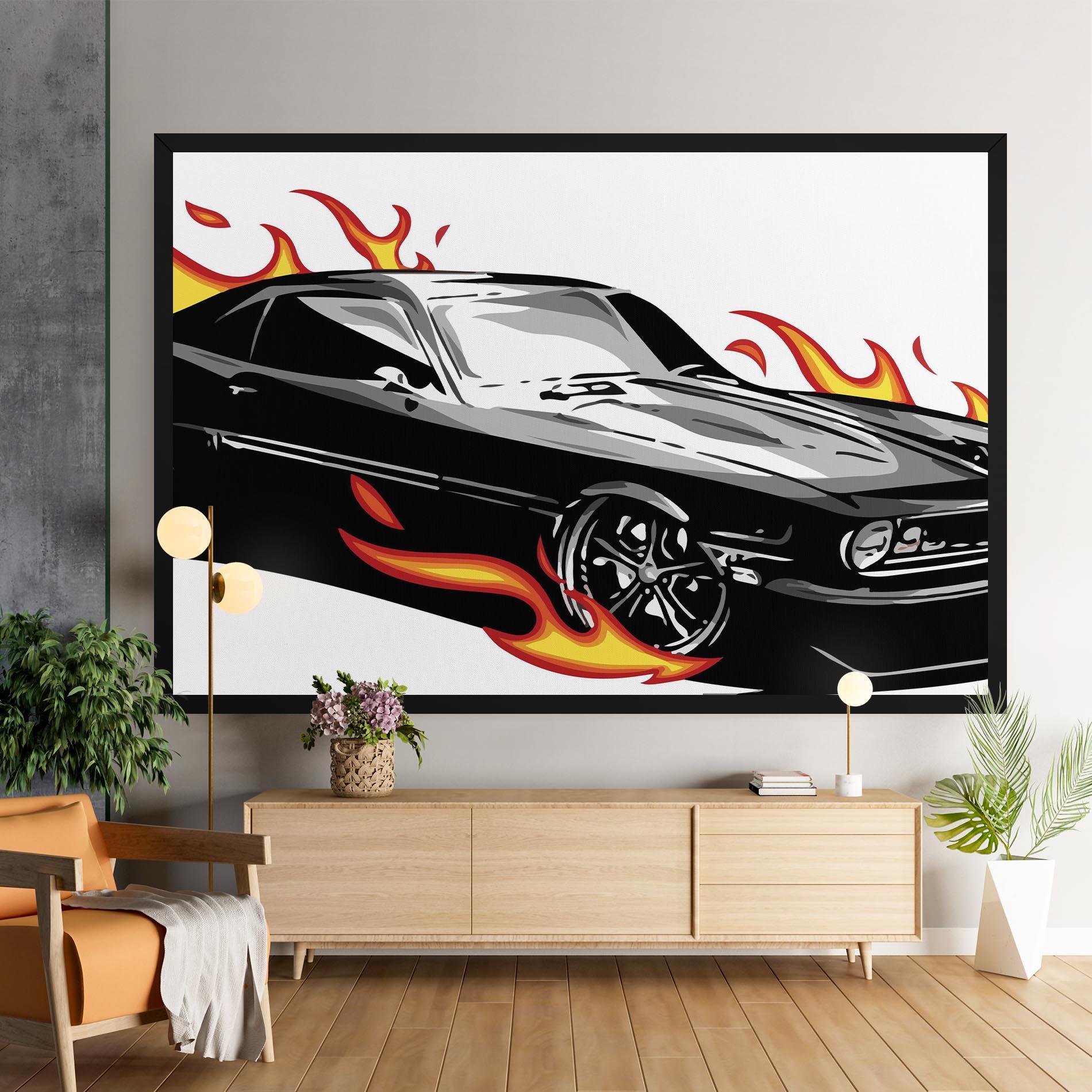 Vászonkép Fire Black Car mockup 9