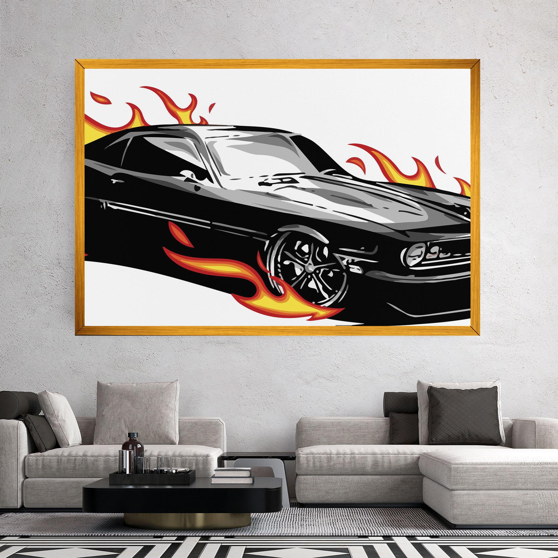 Vászonkép Fire Black Car mockup 2