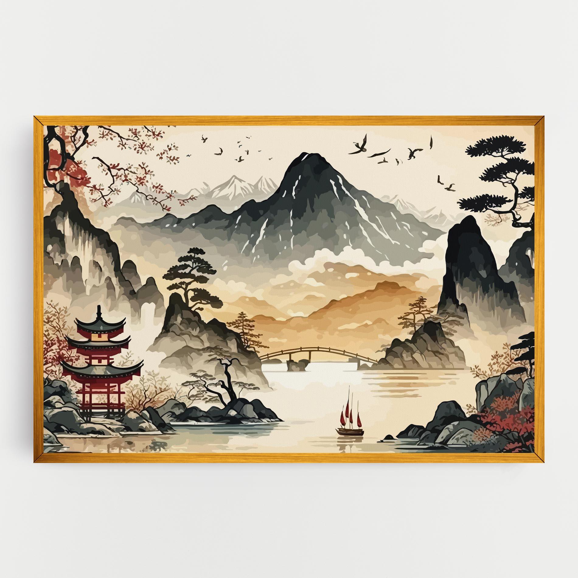 Vászonkép Asian Mountain View mockup 0