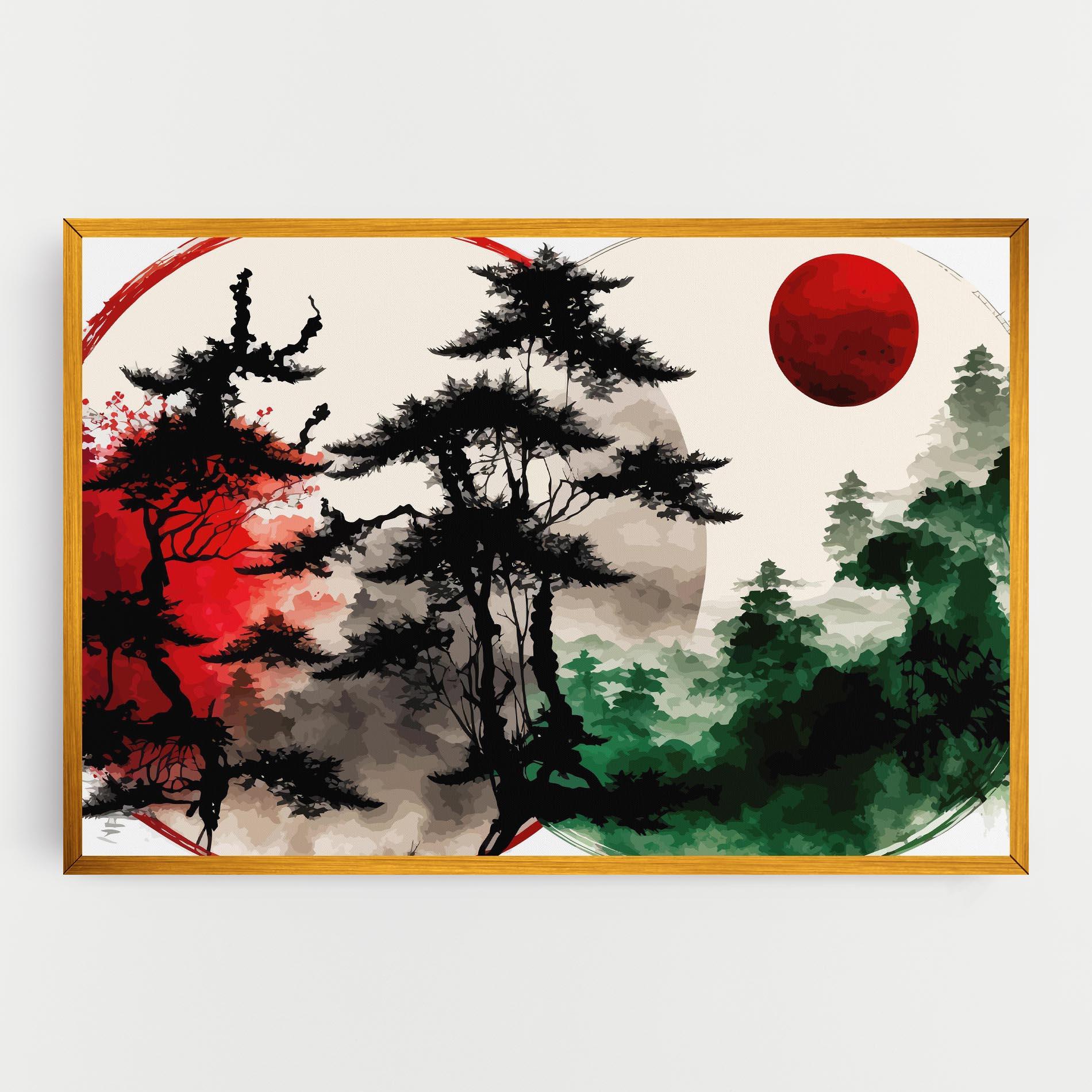 Vászonkép Green Red Tree Art mockup 0