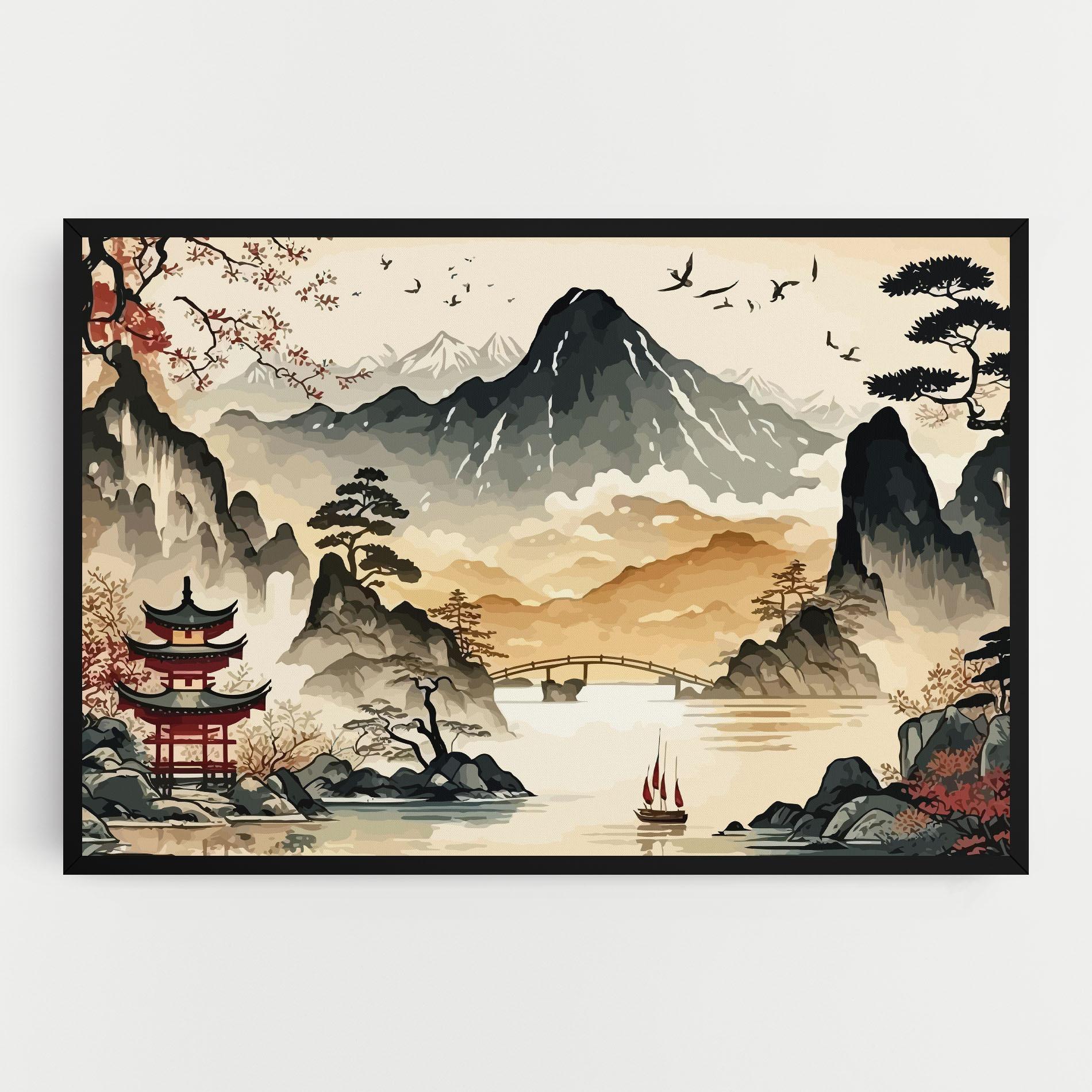 Vászonkép Asian Mountain View mockup 0