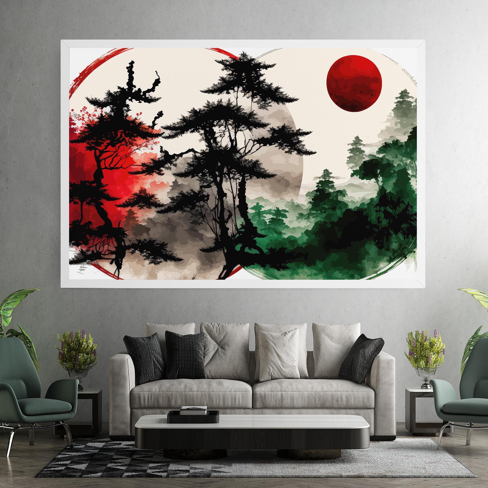 Vászonkép Green Red Tree Art mockup 7