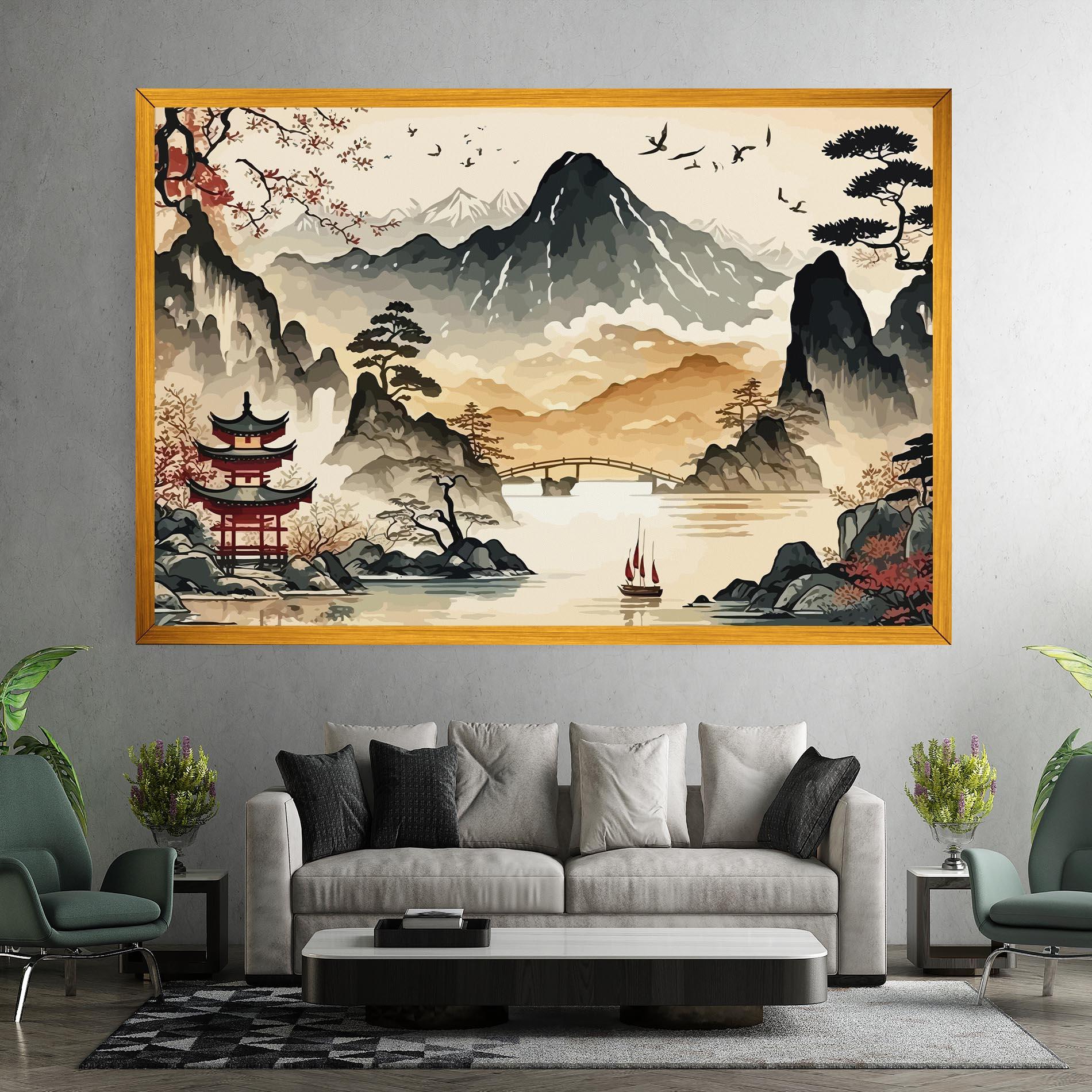 Vászonkép Asian Mountain View mockup 7