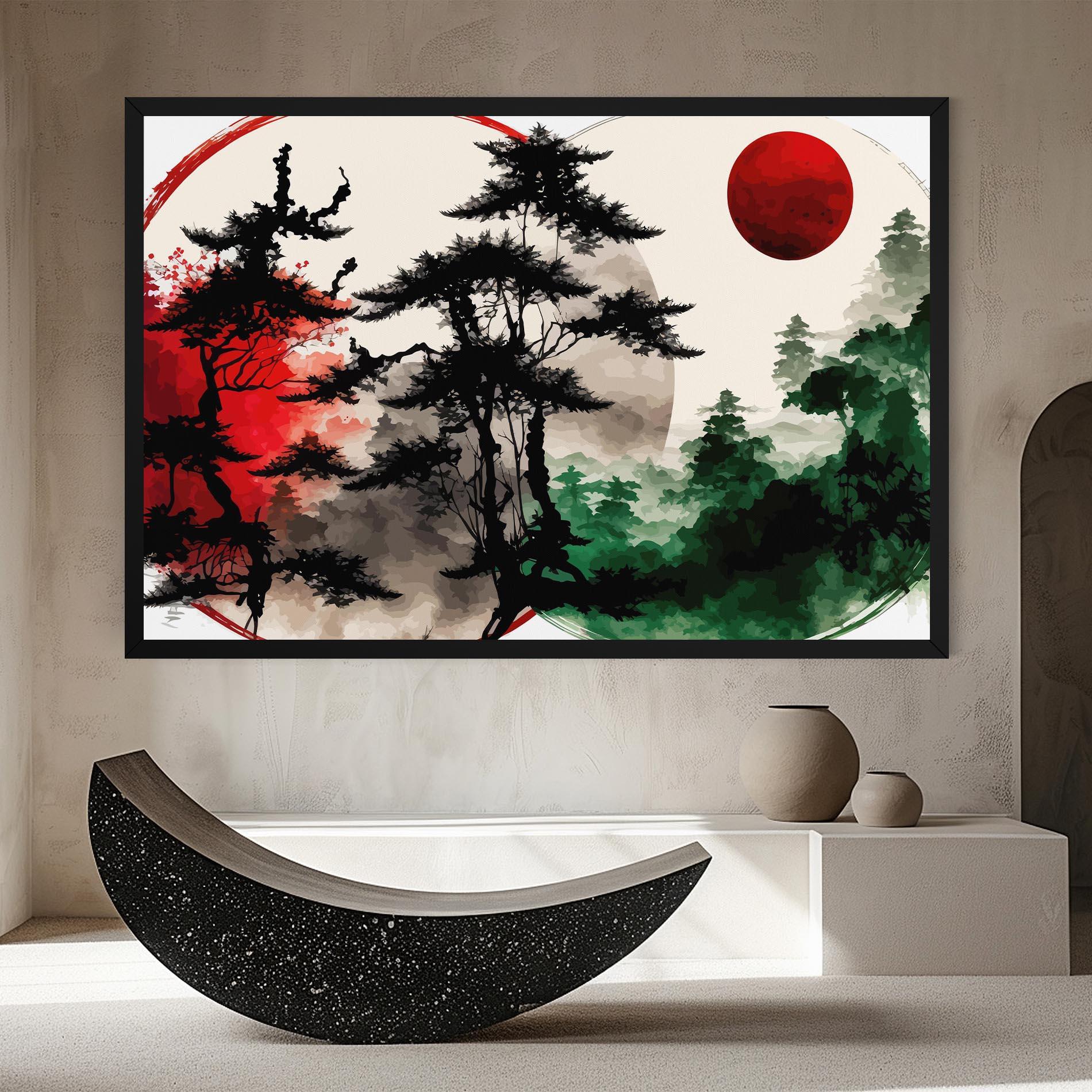 Vászonkép Green Red Tree Art mockup 8