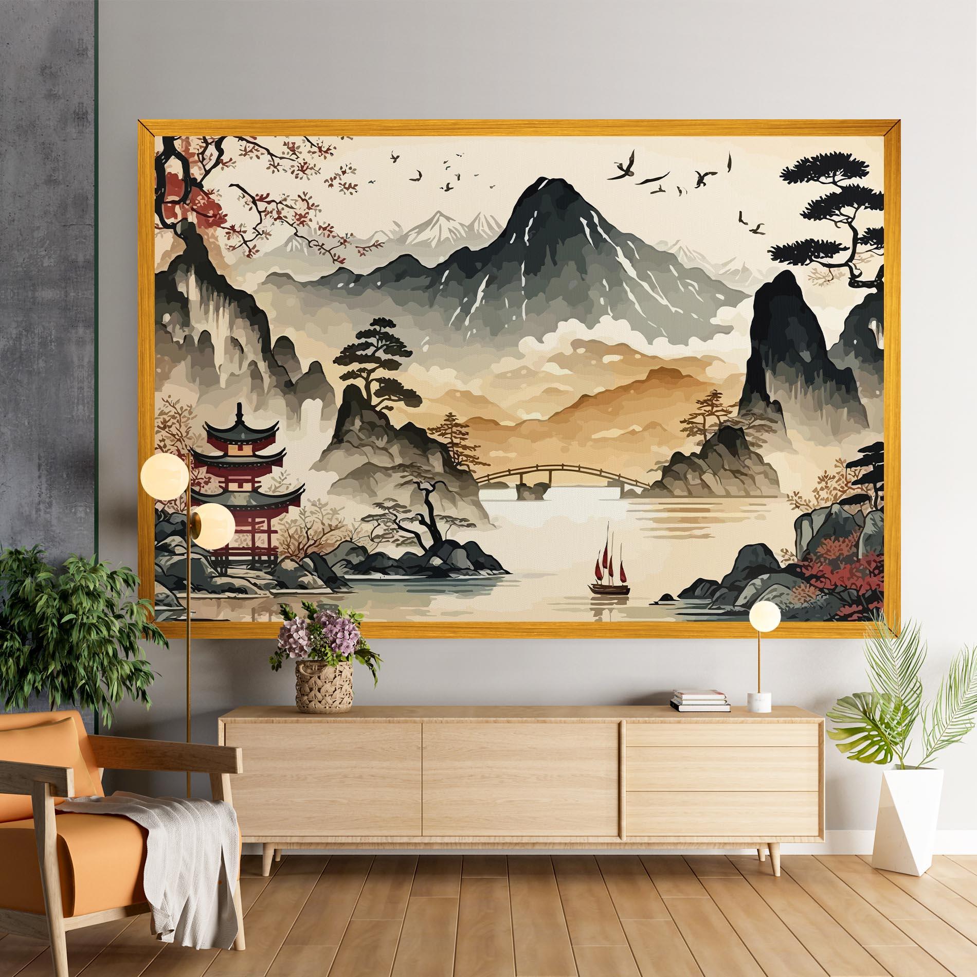 Vászonkép Asian Mountain View mockup 9
