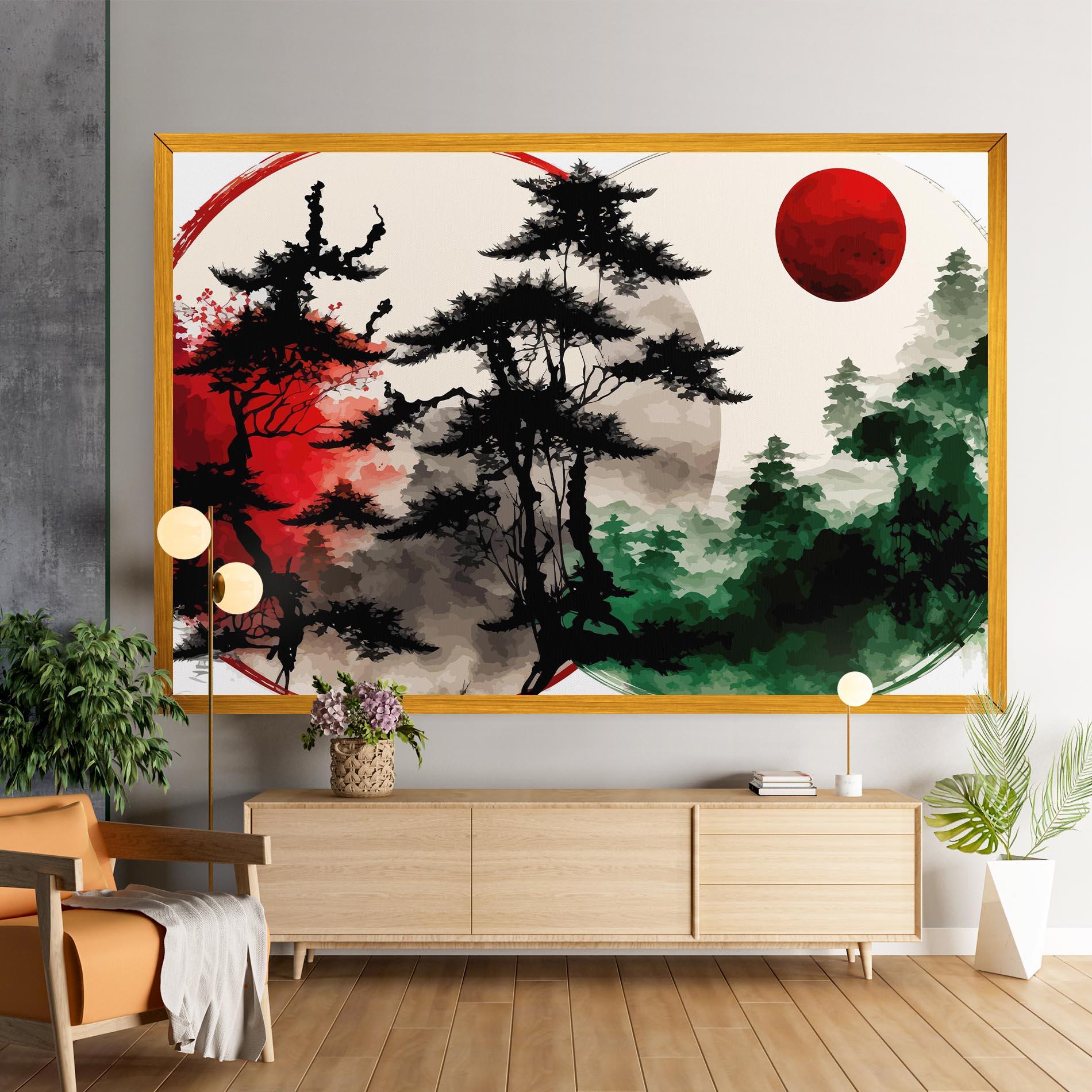 Vászonkép Green Red Tree Art mockup 9