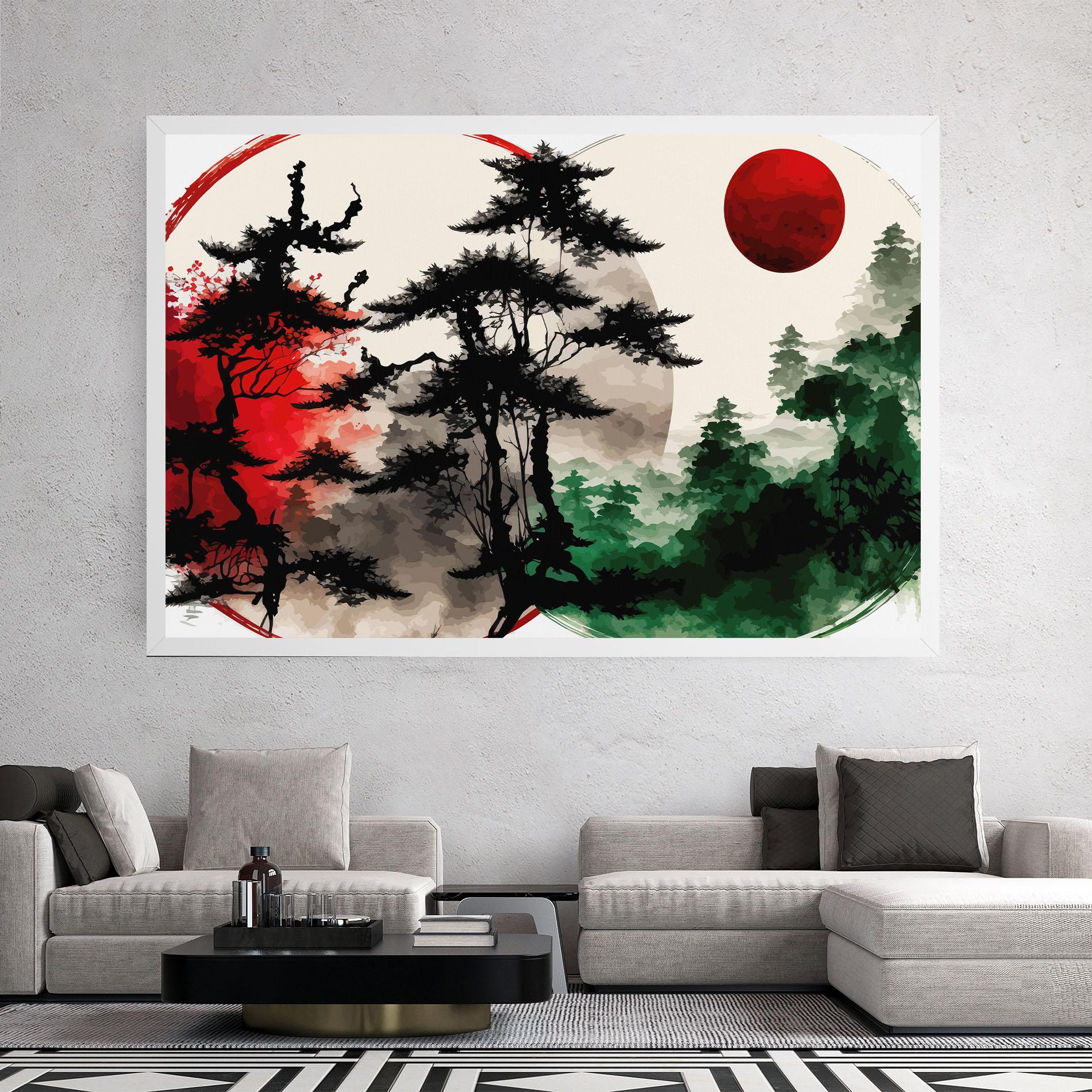 Vászonkép Green Red Tree Art mockup 2