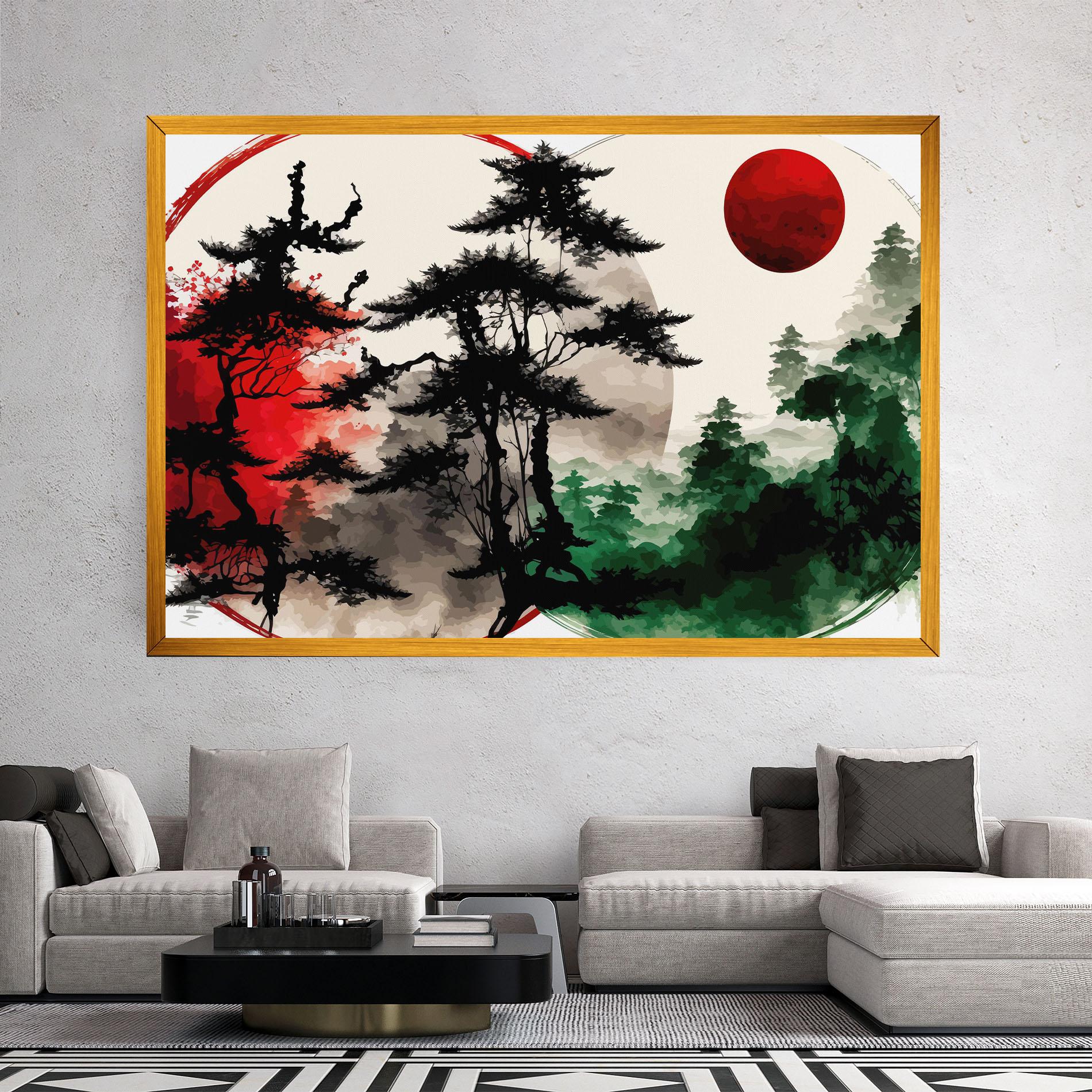 Vászonkép Green Red Tree Art mockup 2