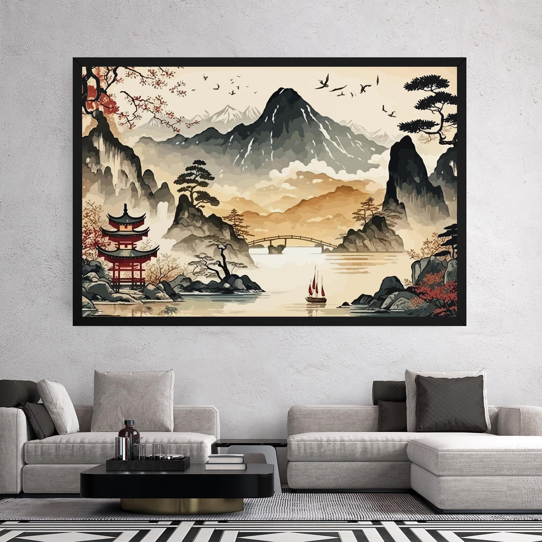 Vászonkép Asian Mountain View mockup 2