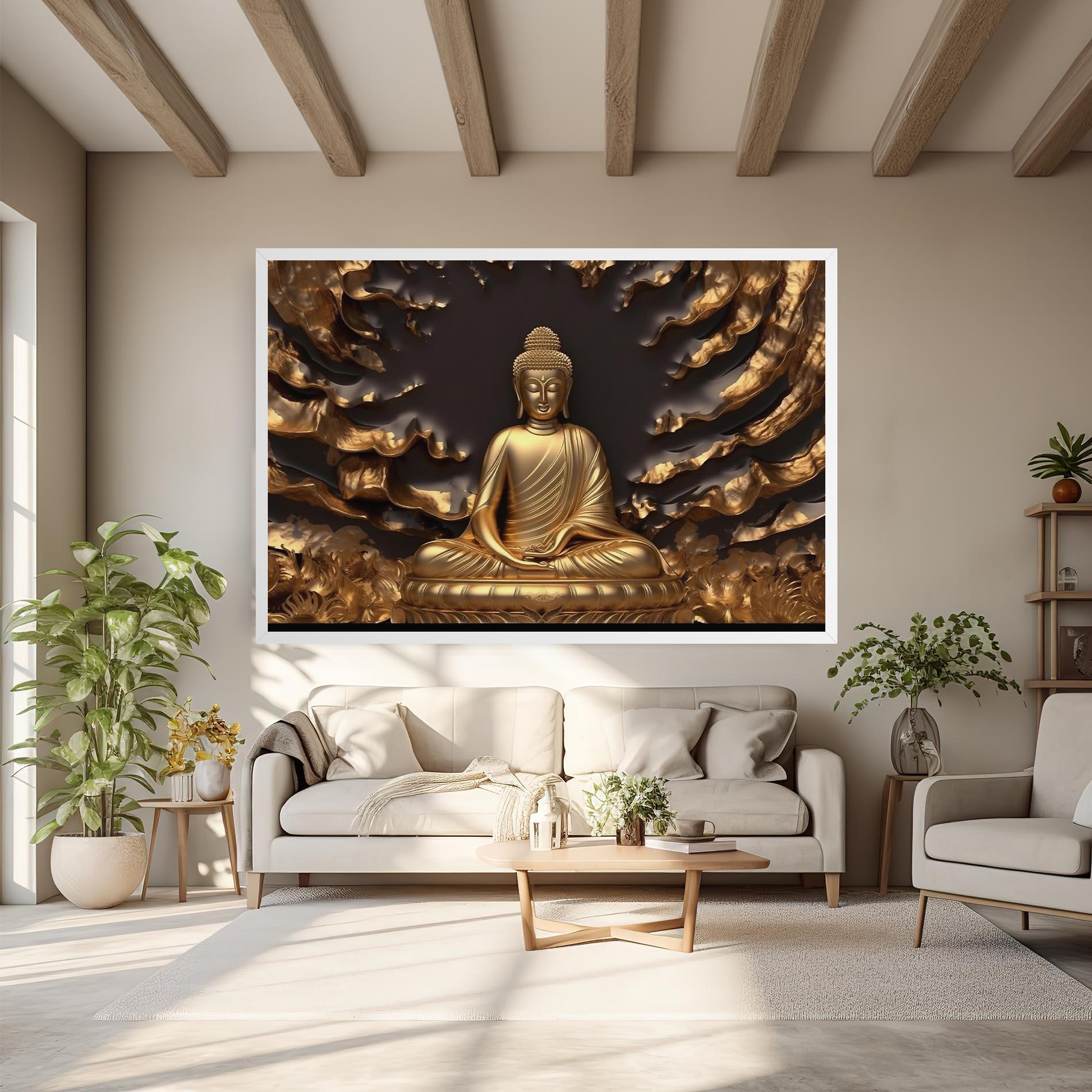 Vászonkép Gold 3d Buddha mockup 6