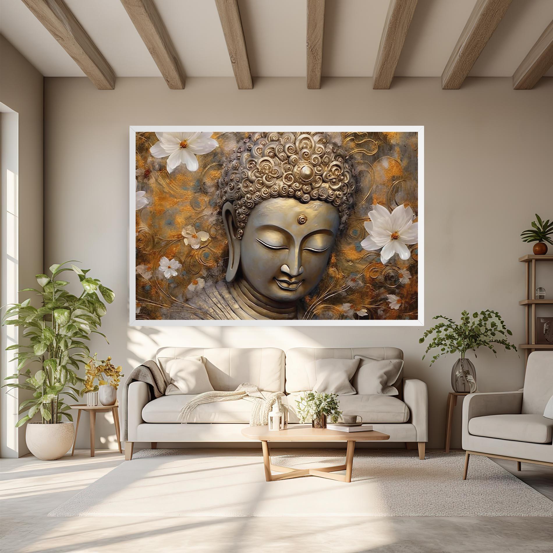 Vászonkép White Flower Buddha Art mockup 6