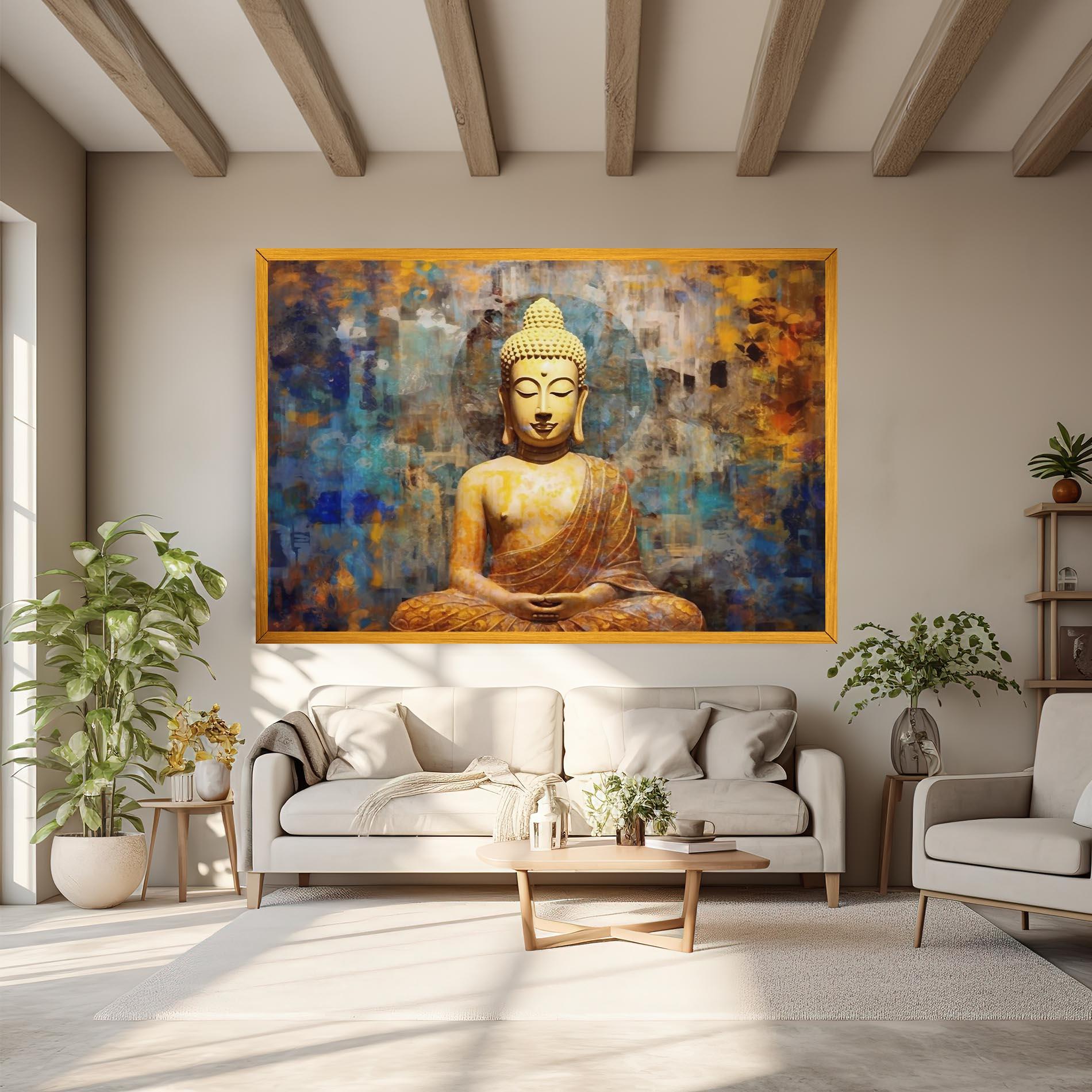 Vászonkép Buddha Blue Gold mockup 6