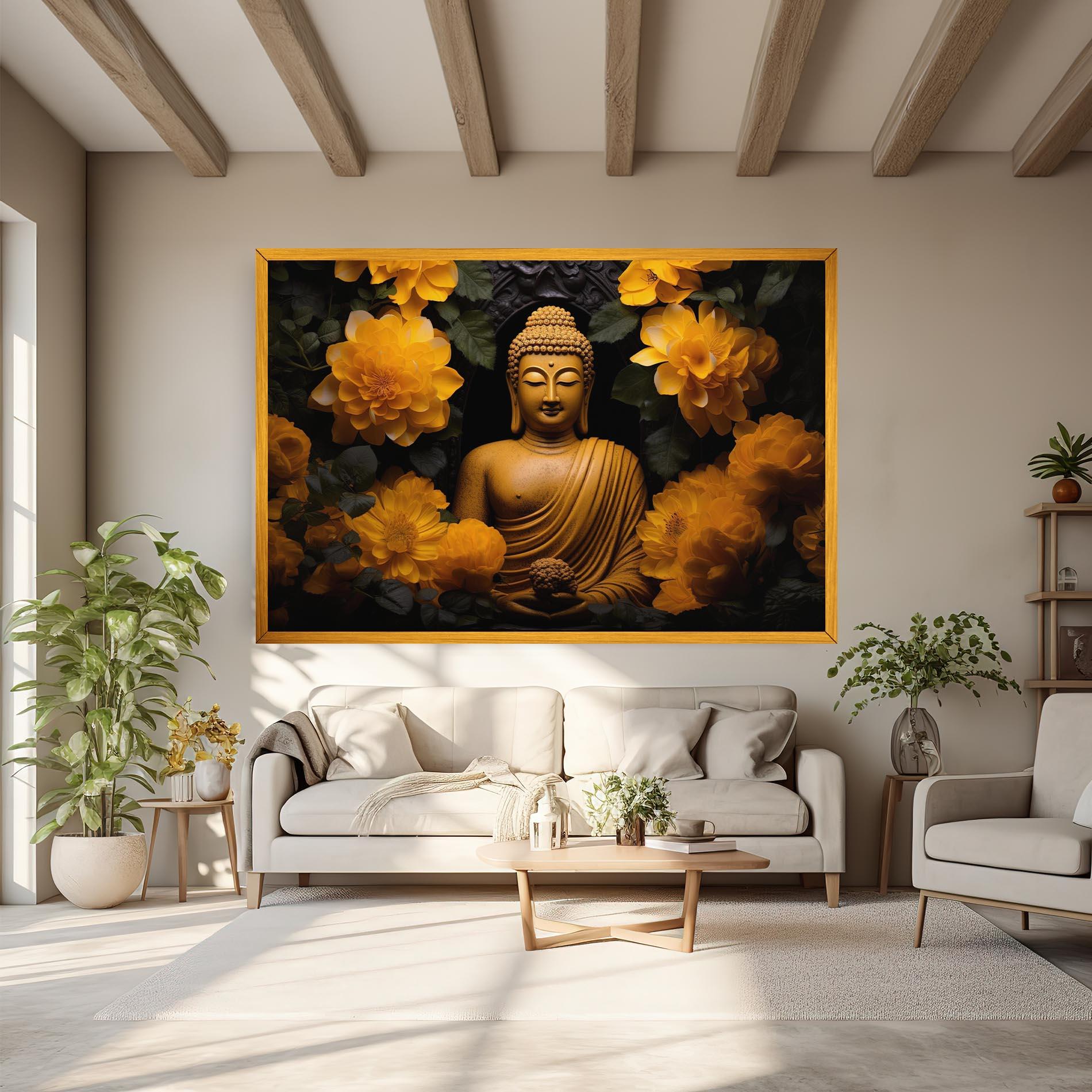 Vászonkép Vecteezy_buddha Statue Surrounded By Yellow Flowers Ai Generated_27745002_860 mockup 6