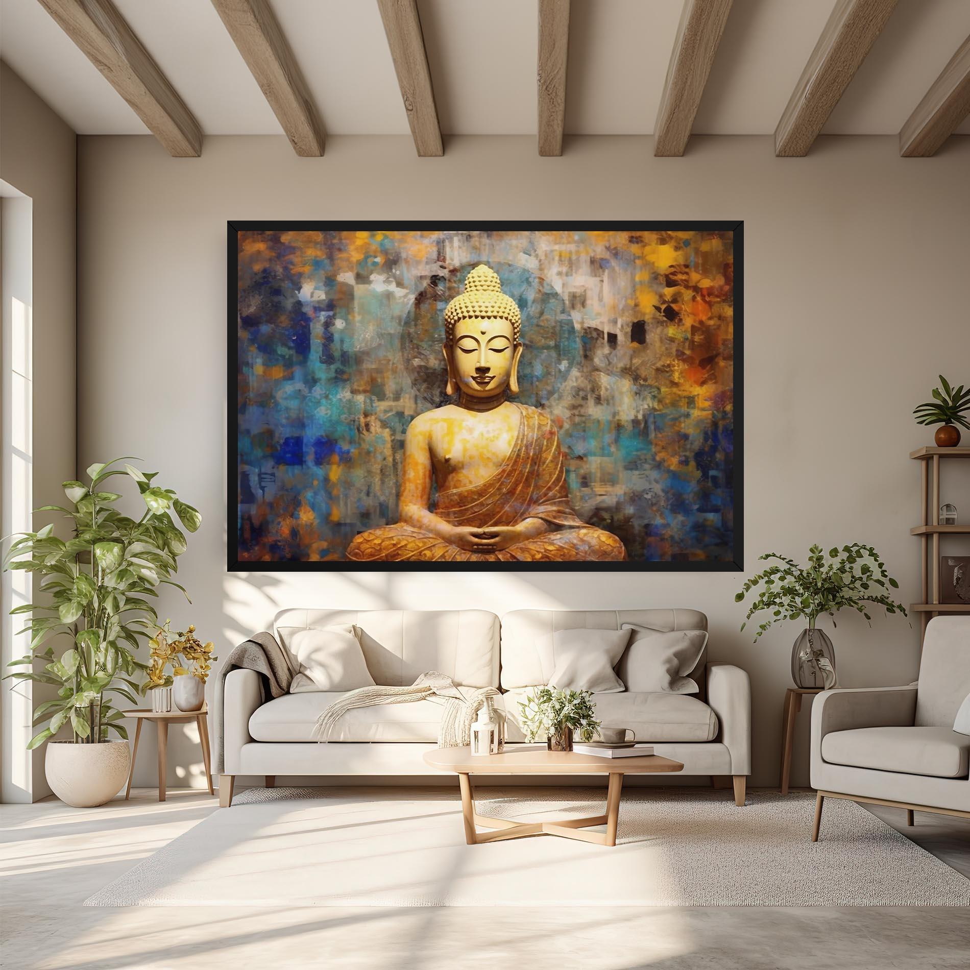 Vászonkép Buddha Blue Gold mockup 6