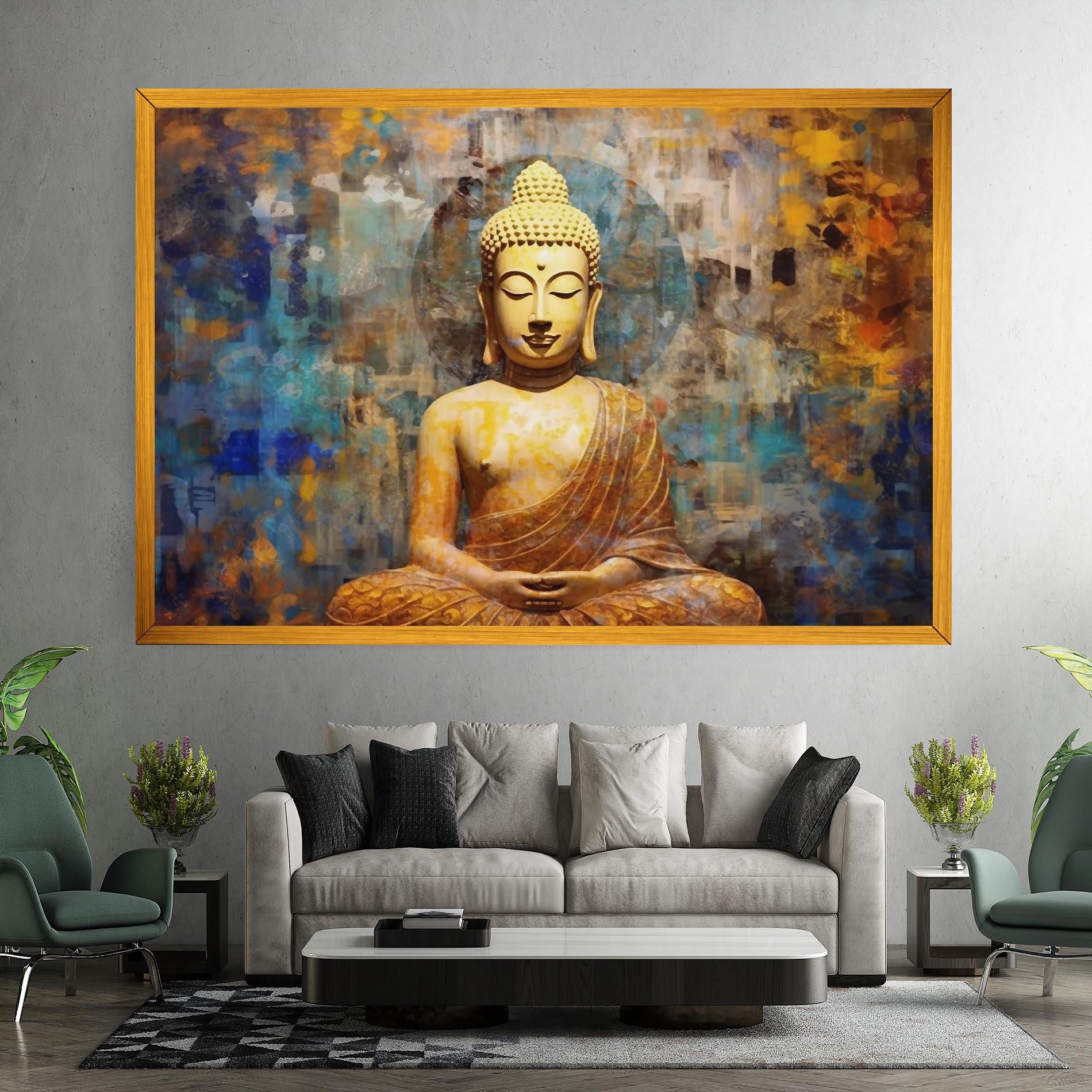 Vászonkép Buddha Blue Gold mockup 7
