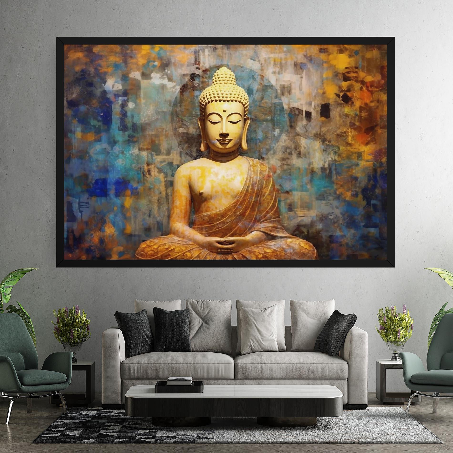 Vászonkép Buddha Blue Gold mockup 7
