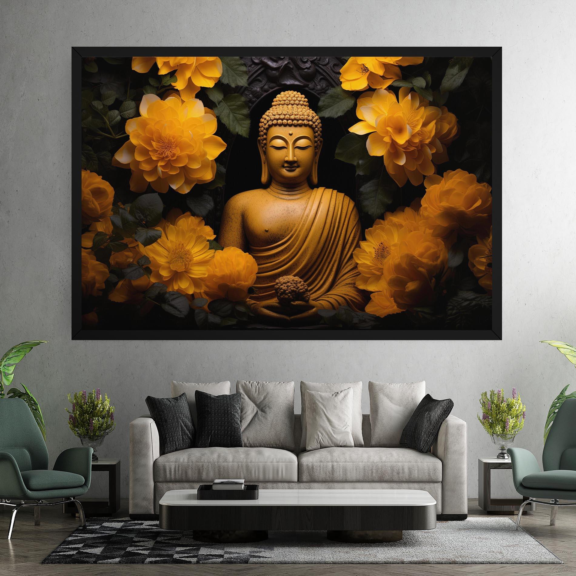 Vászonkép Vecteezy_buddha Statue Surrounded By Yellow Flowers Ai Generated_27745002_860 mockup 7