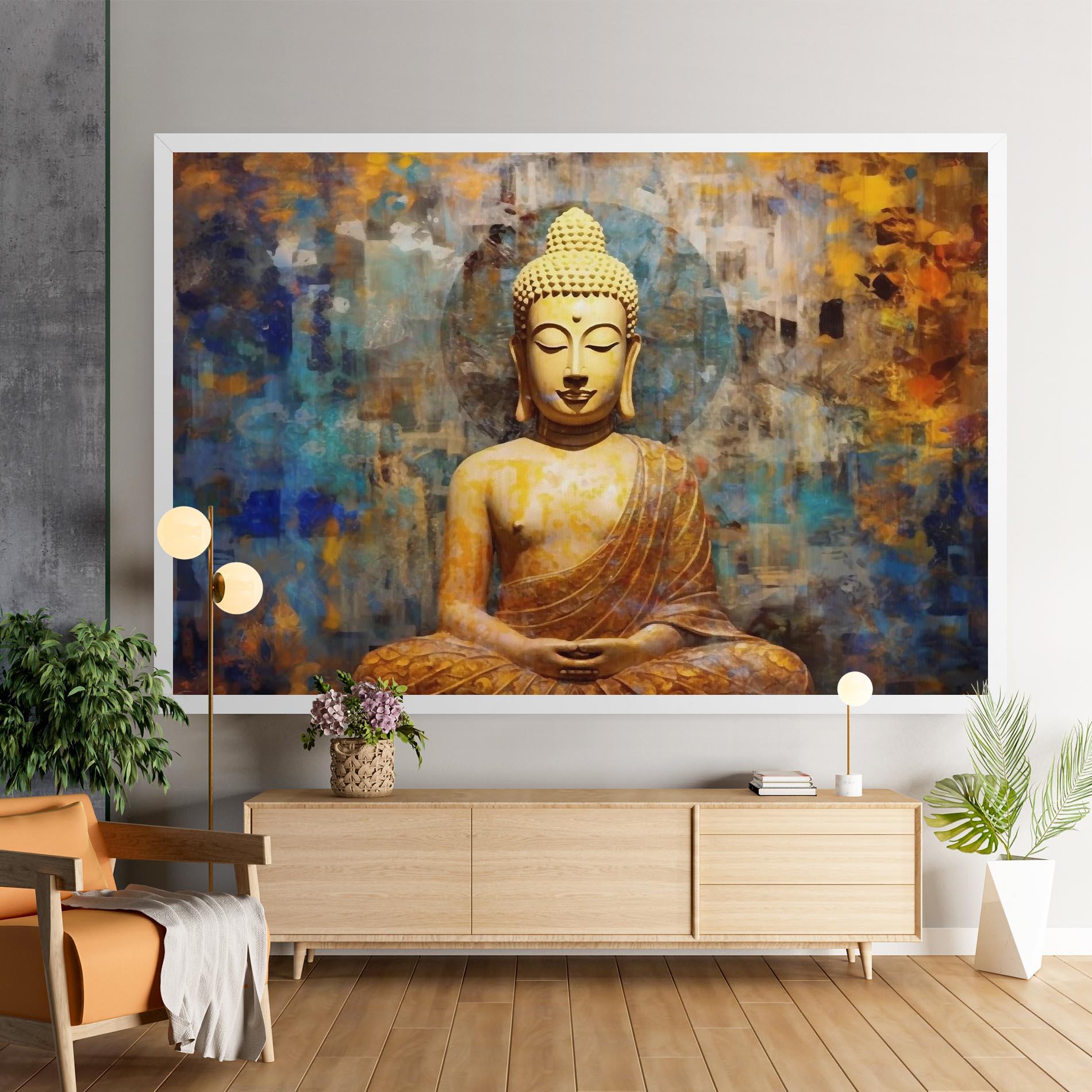 Vászonkép Buddha Blue Gold mockup 9