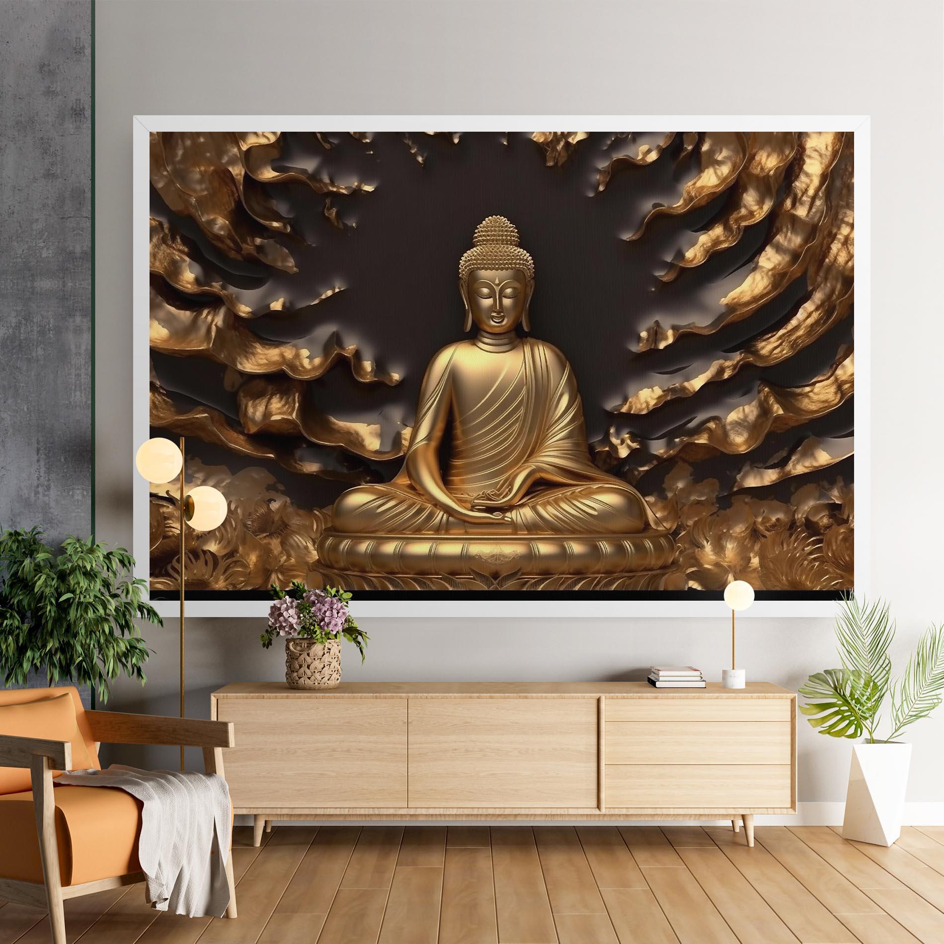 Vászonkép Gold 3d Buddha mockup 9