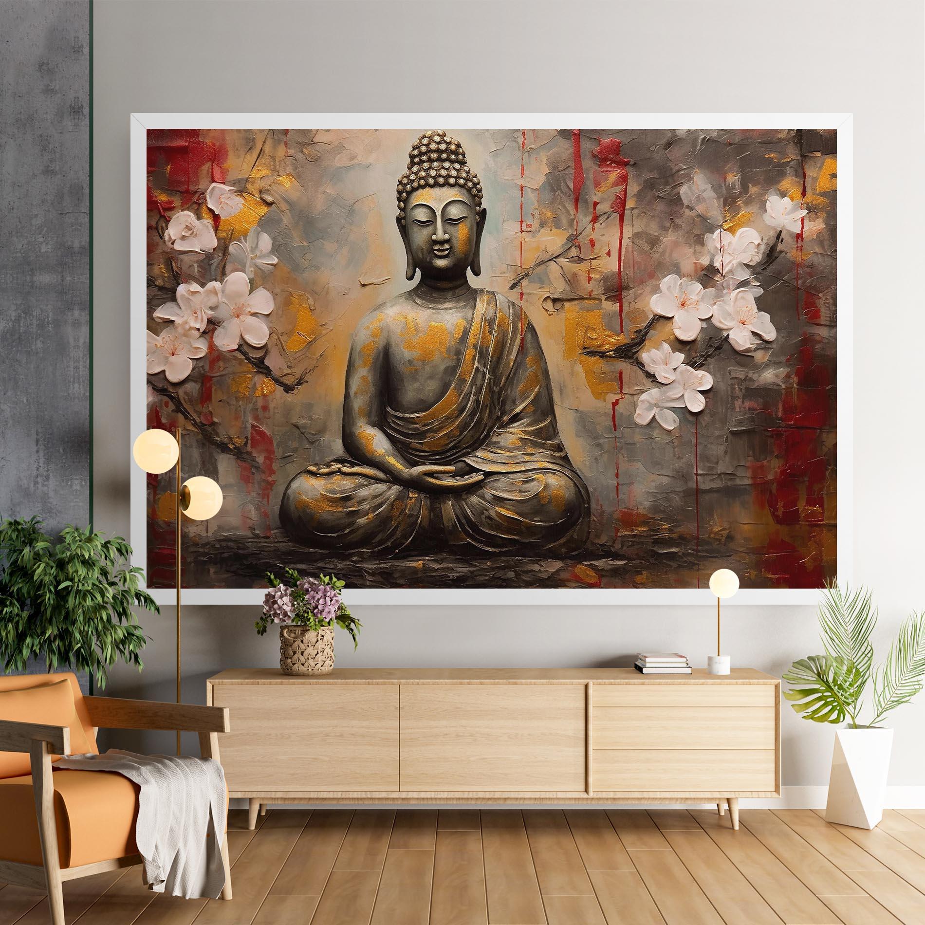 Vászonkép White Red Buddha mockup 9