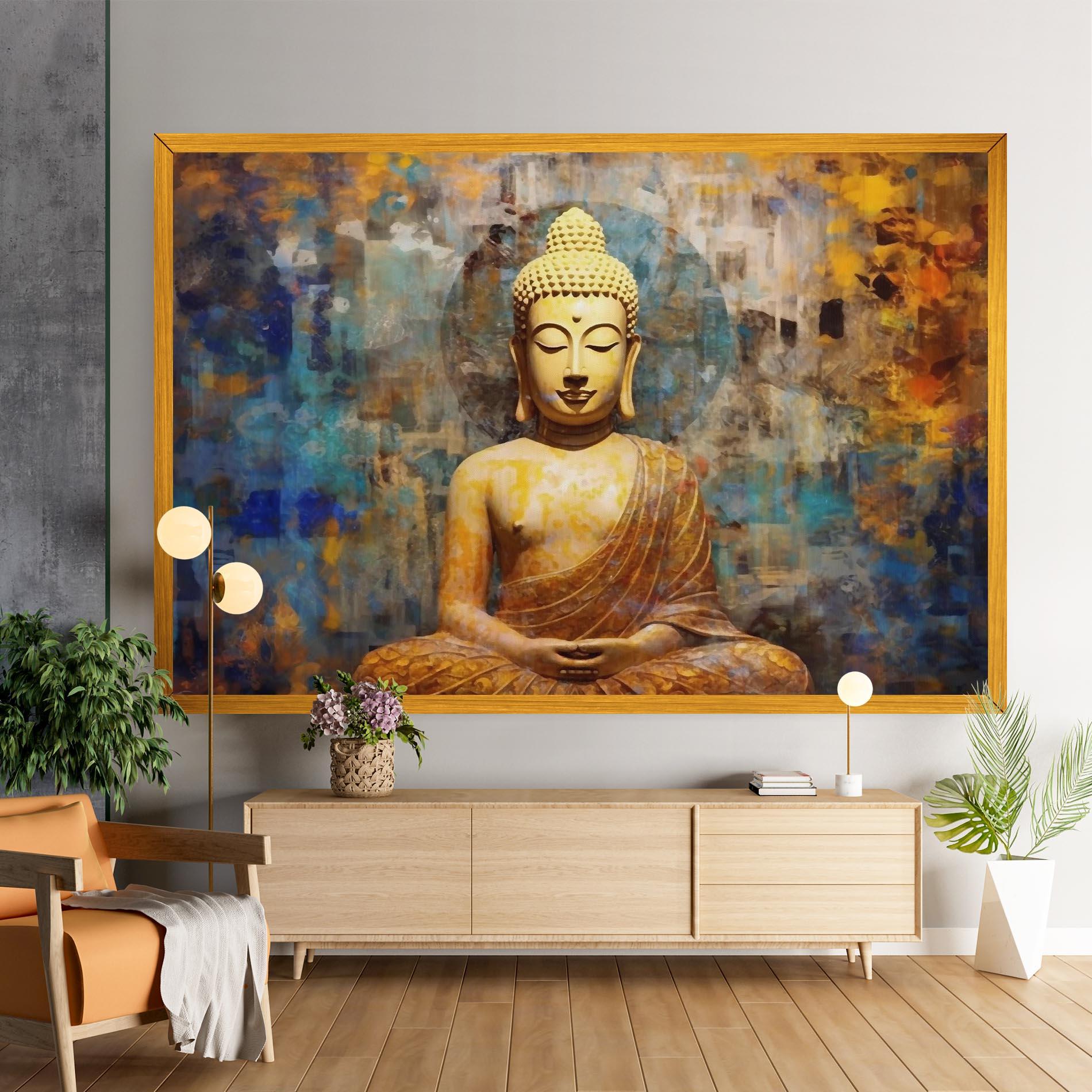 Vászonkép Buddha Blue Gold mockup 9