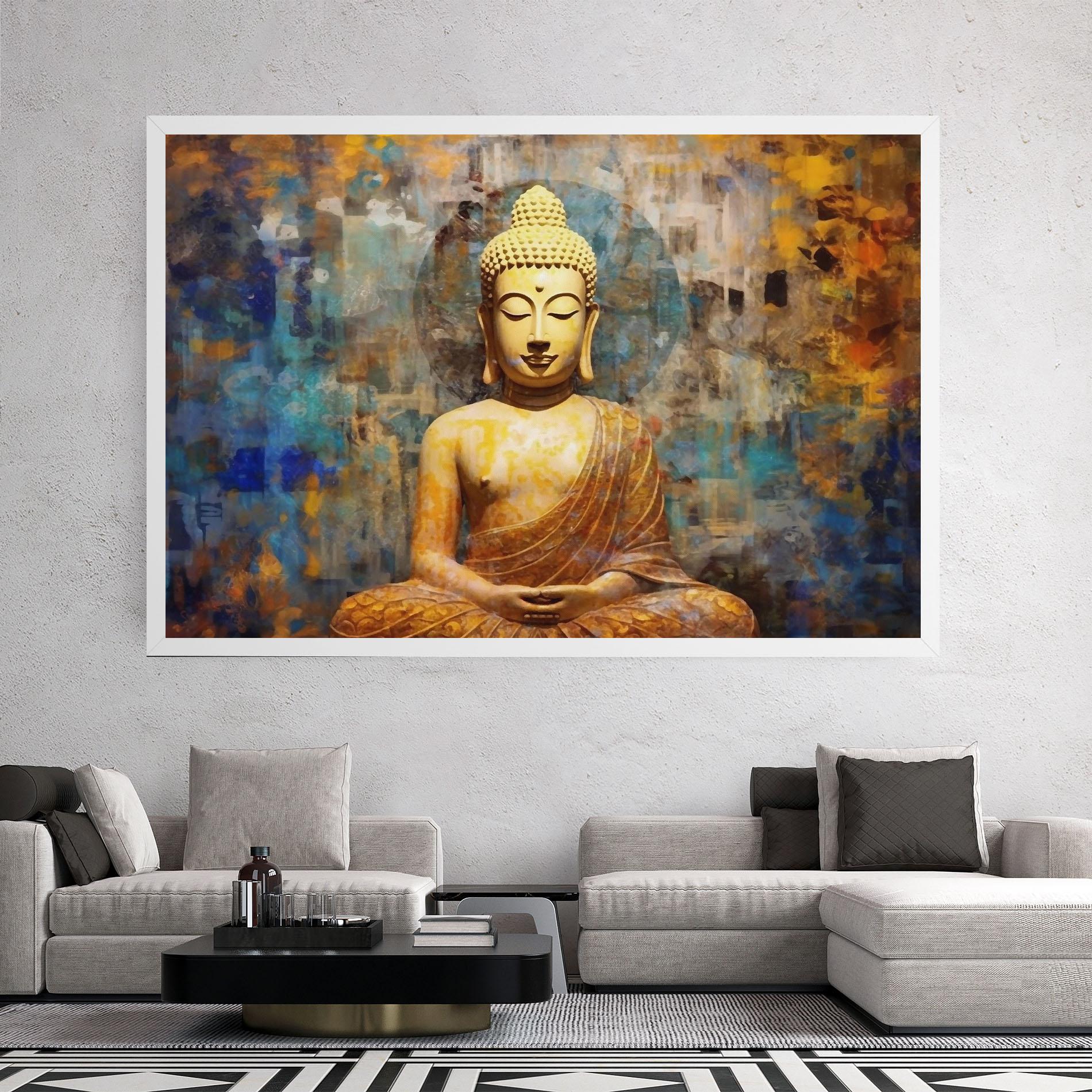Vászonkép Buddha Blue Gold mockup 2
