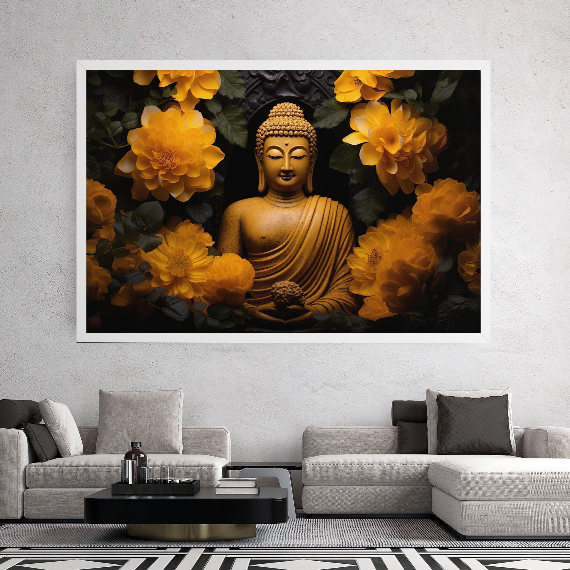 Vászonkép Vecteezy_buddha Statue Surrounded By Yellow Flowers Ai Generated_27745002_860 mockup 2